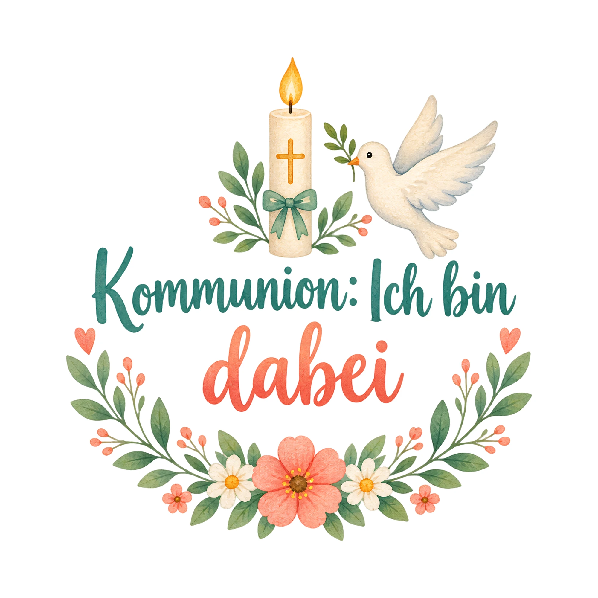 Bügelbild Kommunion: Ich bin dabei als Grafik auf weißem Hintergrund (BB020612)