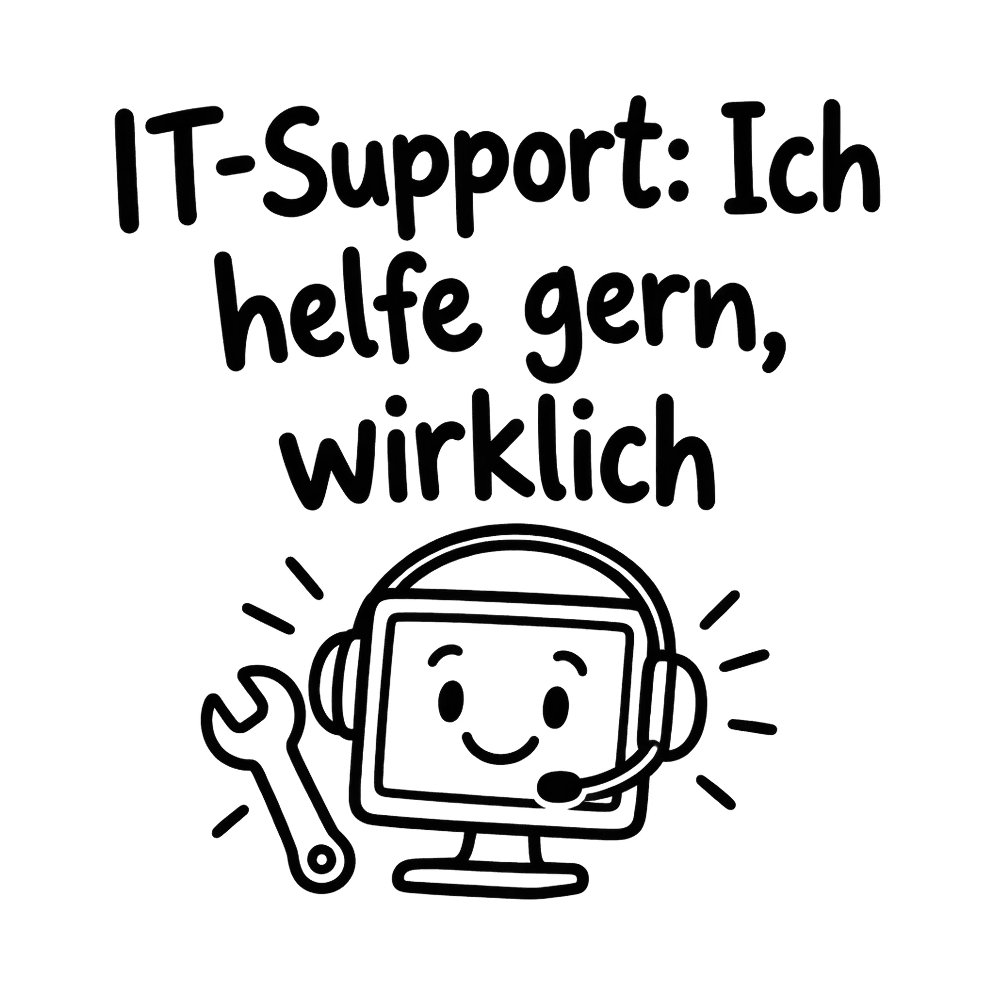 Bügelbild IT-Support: Ich helfe gern, wirklich als Grafik auf weißem Hintergrund (BB020359)