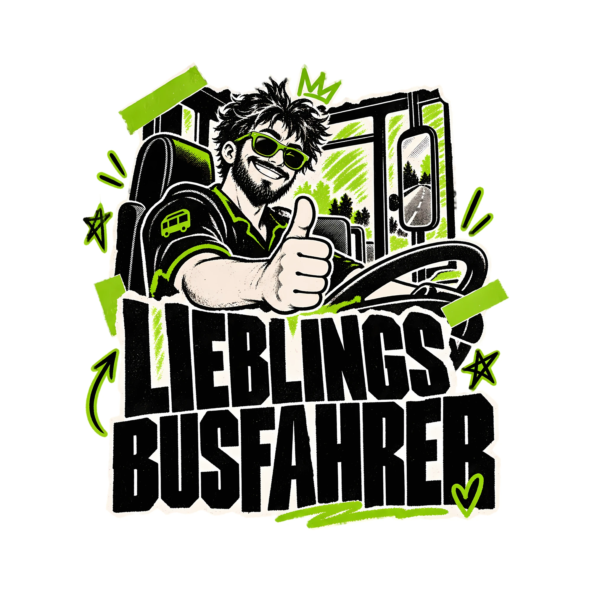 Bügelbild Lieblingsbusfahrer als Grafik auf weißem Hintergrund (BB011557)