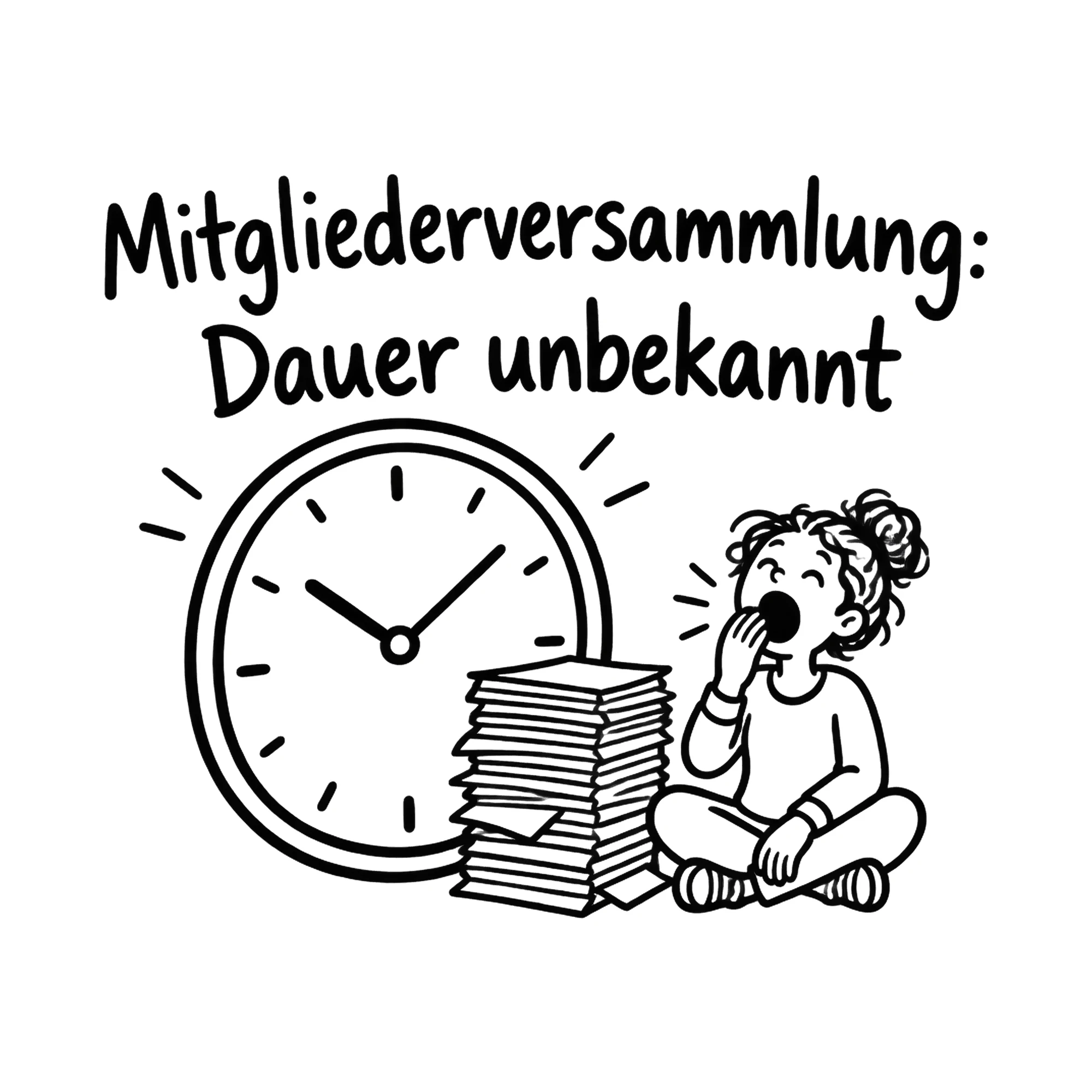 Bügelbild Mitgliederversammlung: Dauer unbekannt als Grafik auf weißem Hintergrund (BB020531)