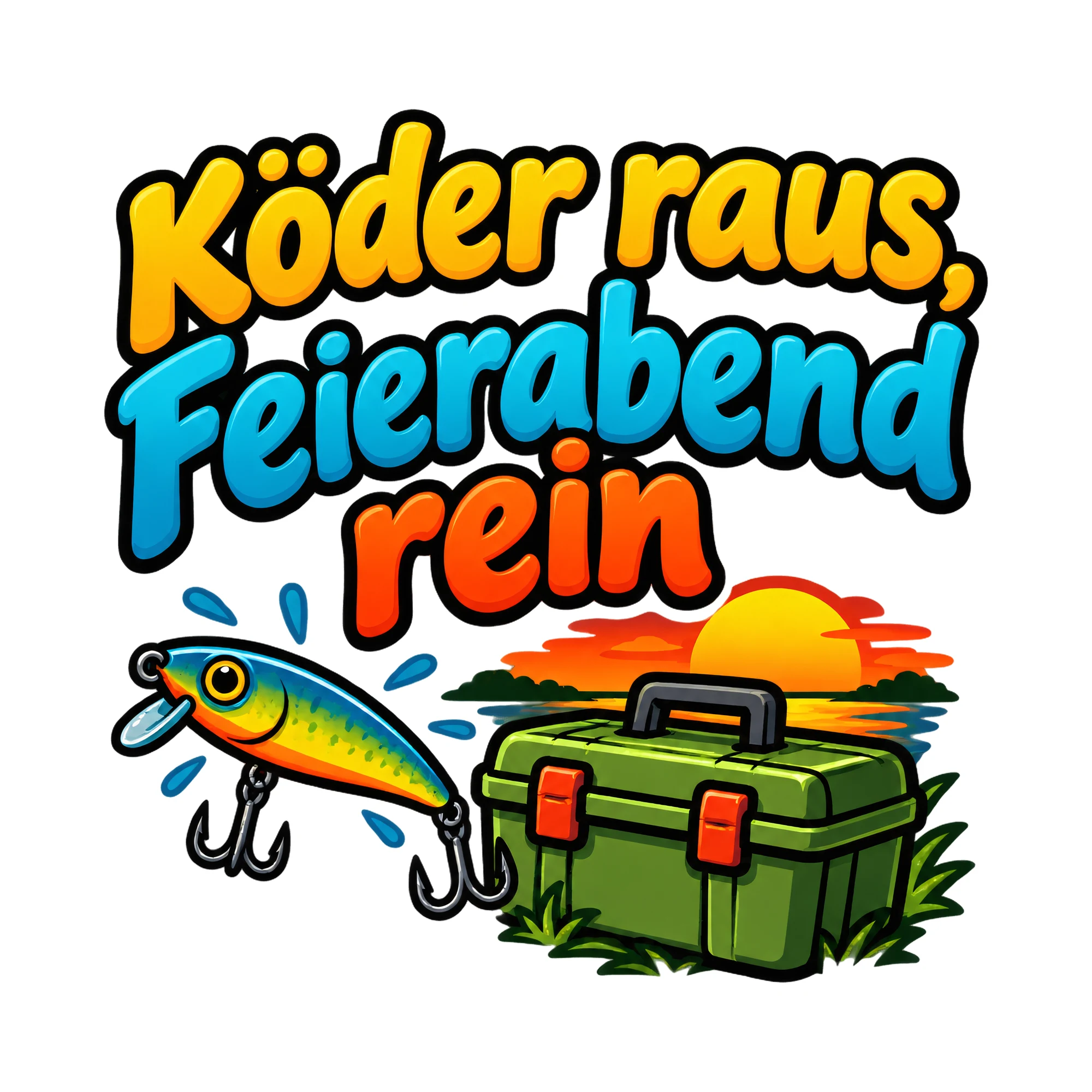 Bügelbild Köder raus, Feierabend rein, Hobby Shirt Spruch als Grafik auf weißem Hintergrund (BB016441)