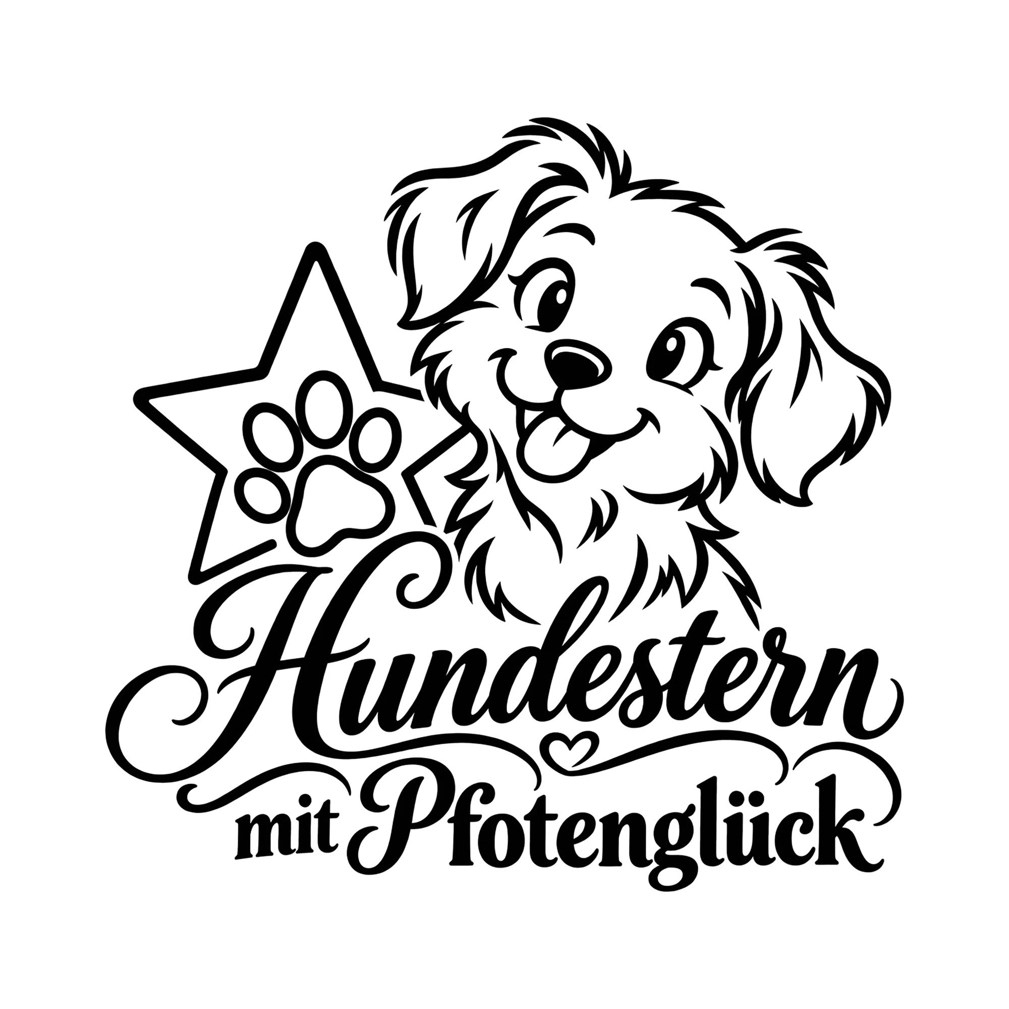 Bügelbild Hundestern mit Pfotenglück als Grafik auf weißem Hintergrund (BB013067)