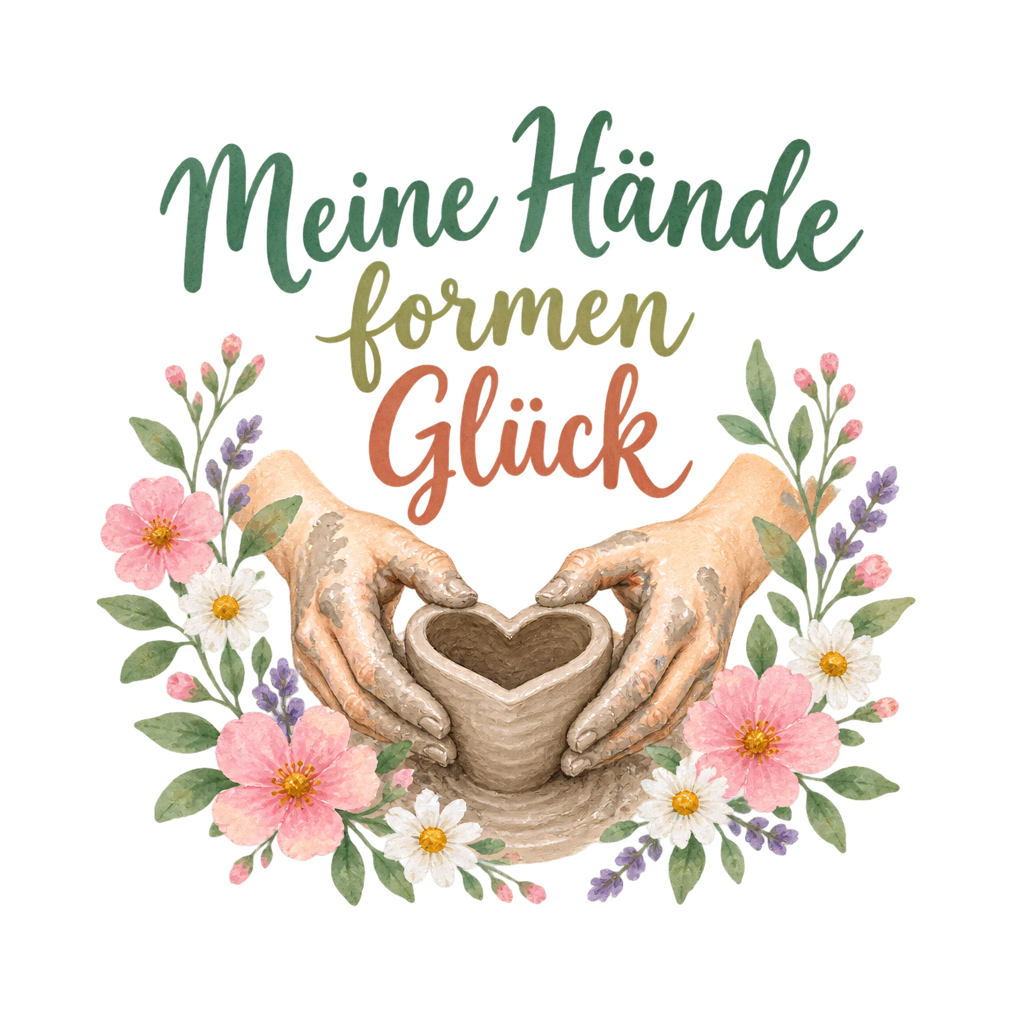Bügelbild Meine Hände formen Glück als Grafik auf weißem Hintergrund (BB019378)
