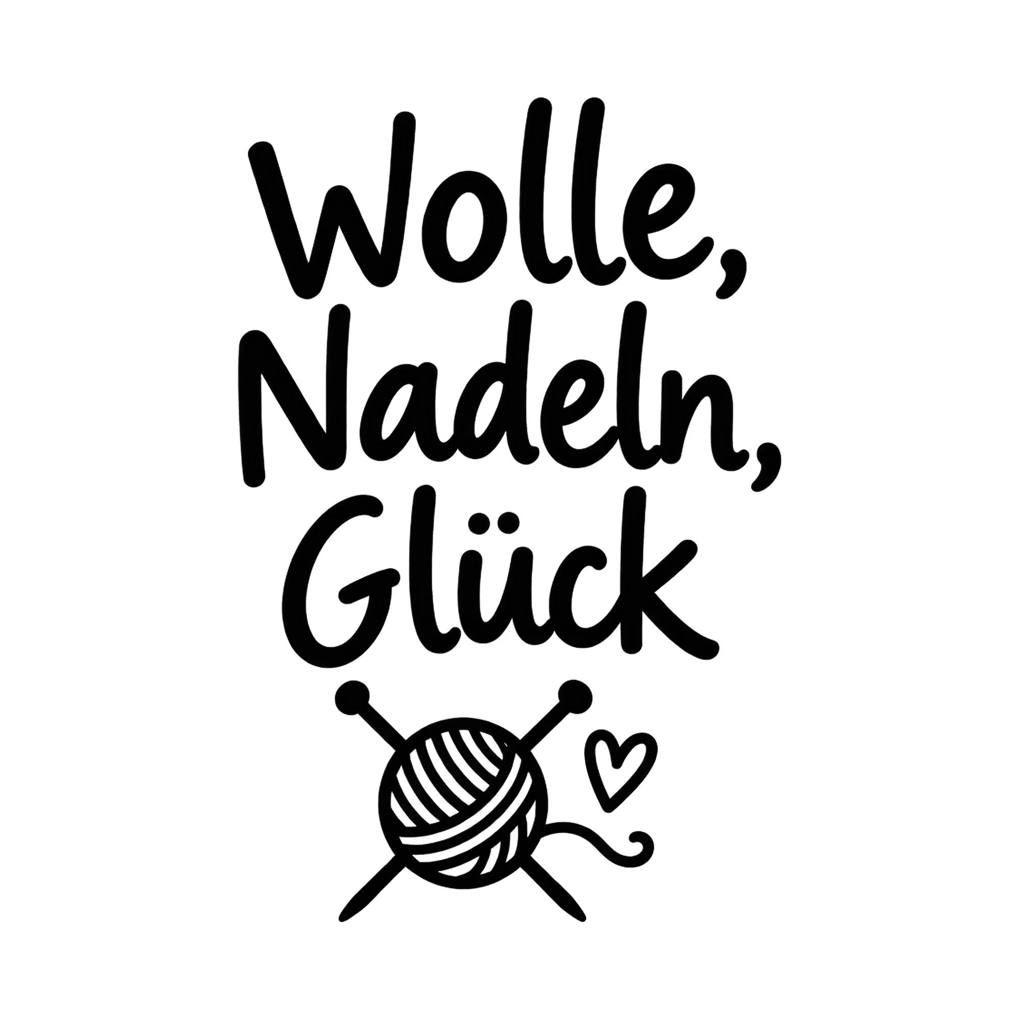 Bügelbild Wolle, Nadeln, Glück, Hobby Shirt Spruch als Grafik auf weißem Hintergrund (BB016537)