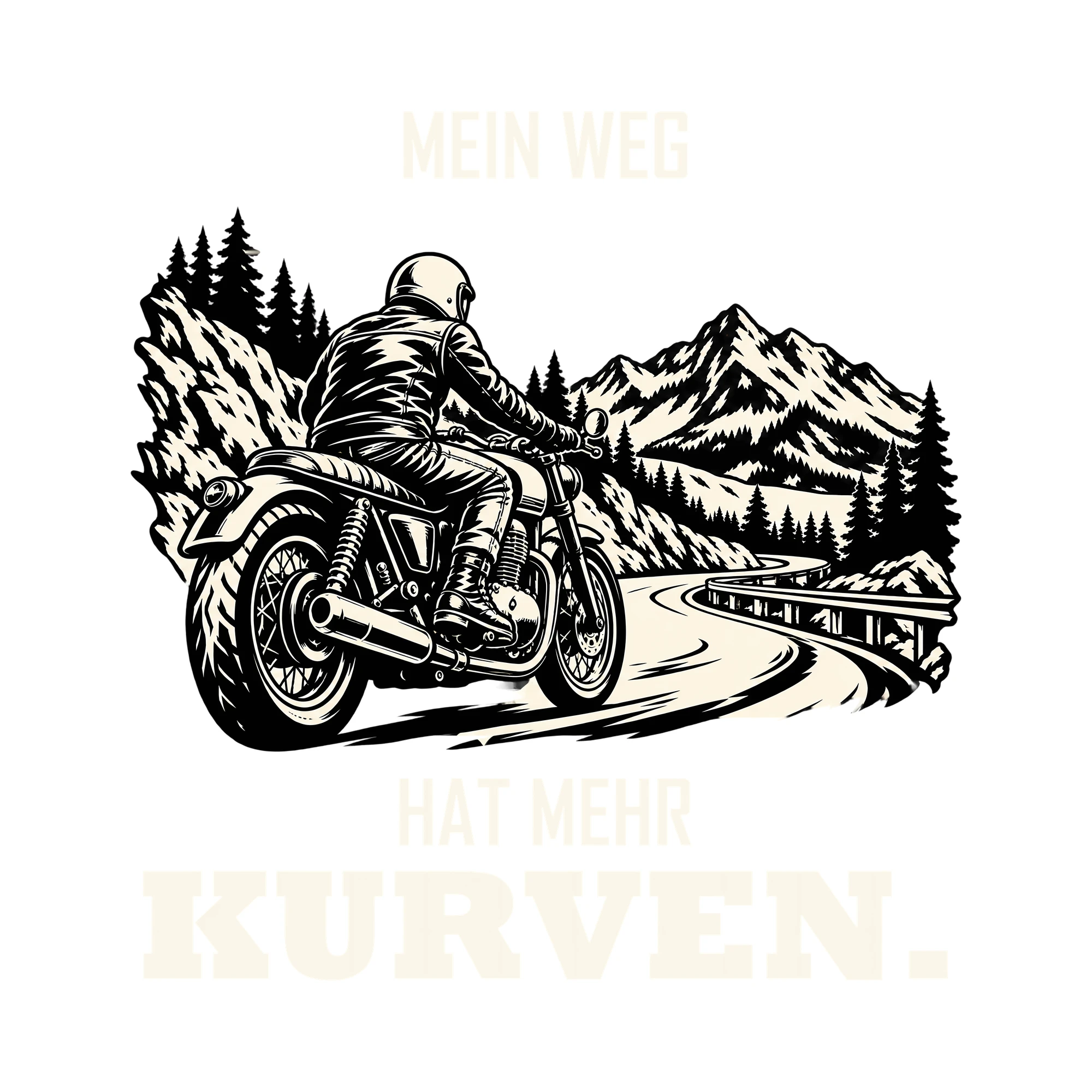 Bügelbild MEIN WEG HAT MEHR KURVEN. als Grafik auf weißem Hintergrund (BB012735)