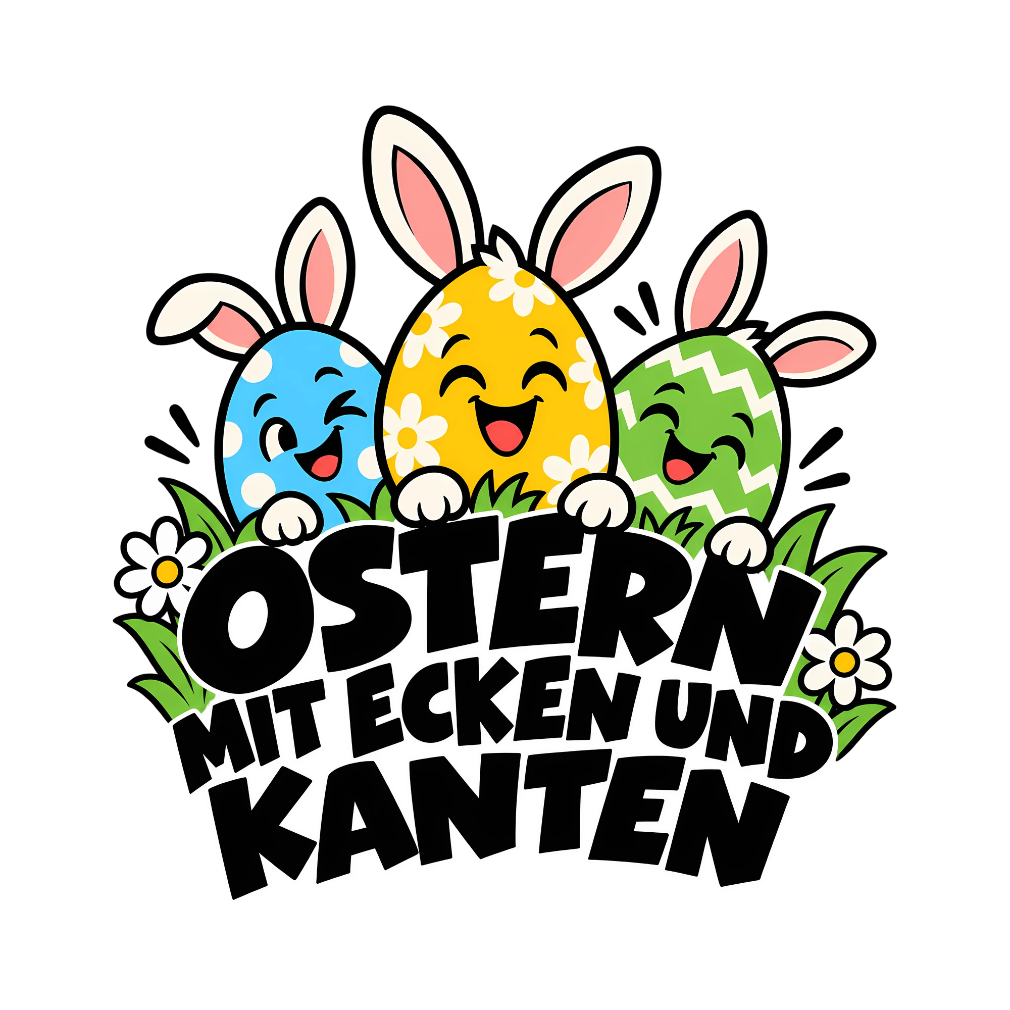 Bügelbild OSTERN MIT ECKEN UND KANTEN als Grafik auf weißem Hintergrund (BB013337)