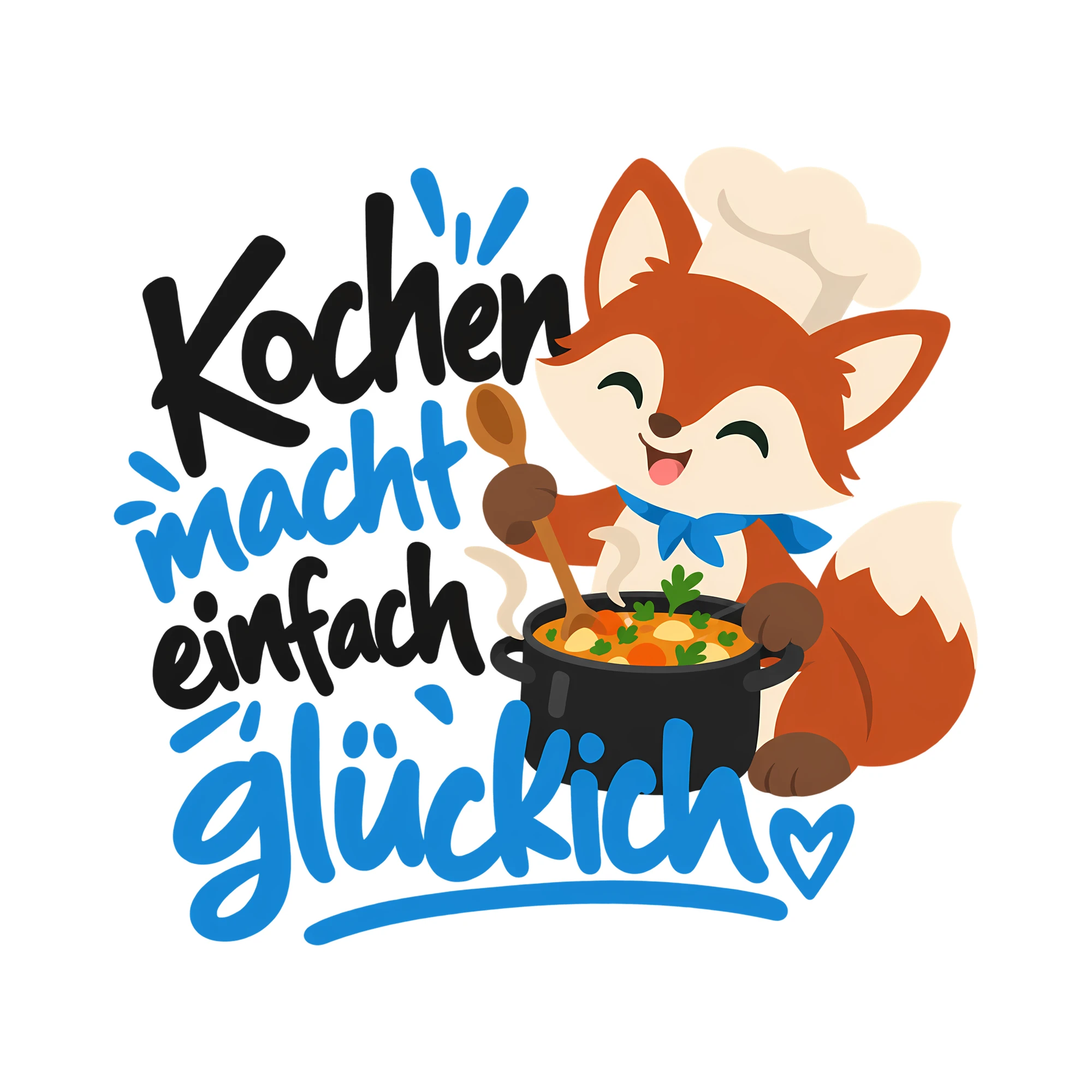 Bügelbild Kochen macht einfach glücklich als Grafik auf weißem Hintergrund (BB012084)