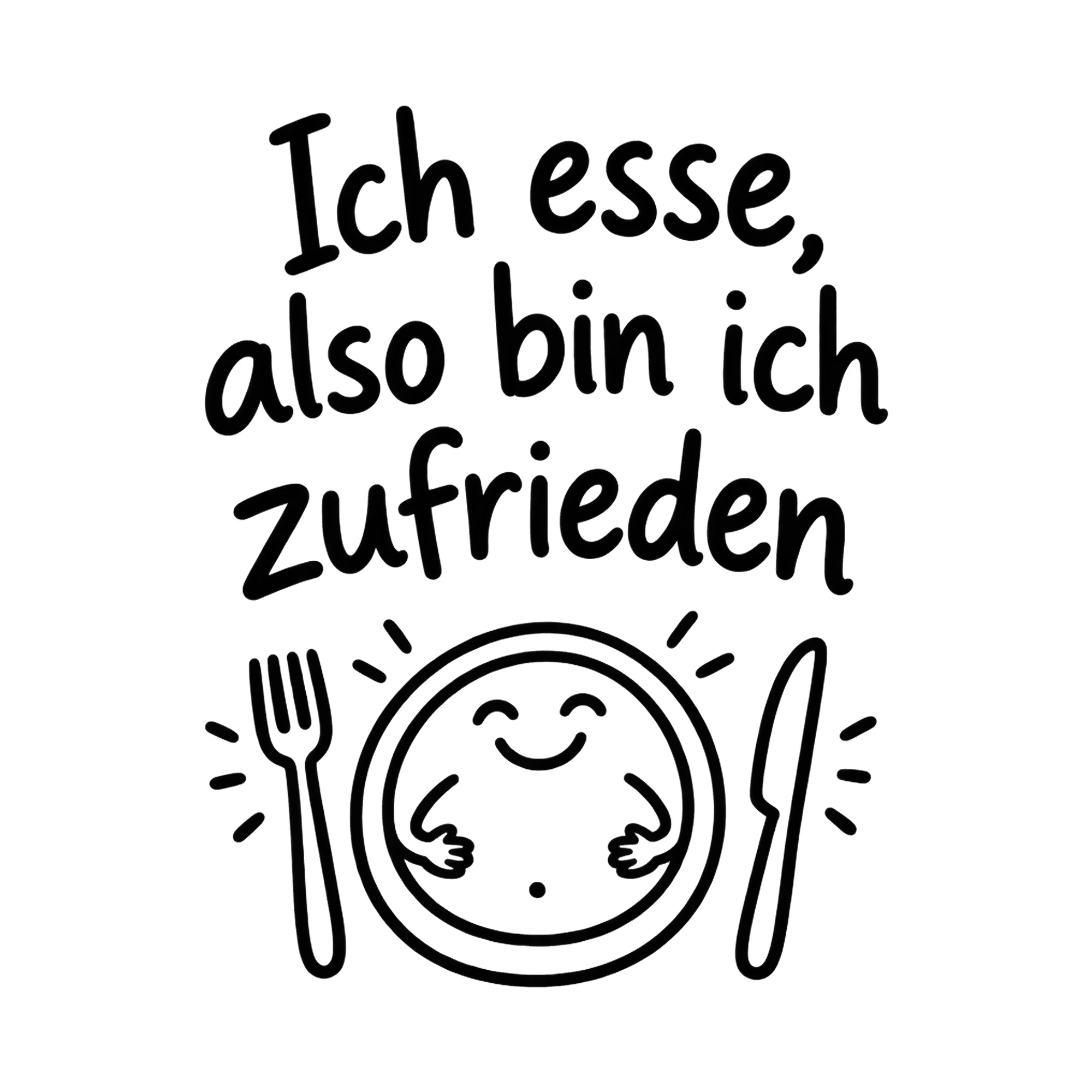 Bügelbild Ich esse, also bin ich zufrieden als Grafik auf weißem Hintergrund (BB019653)