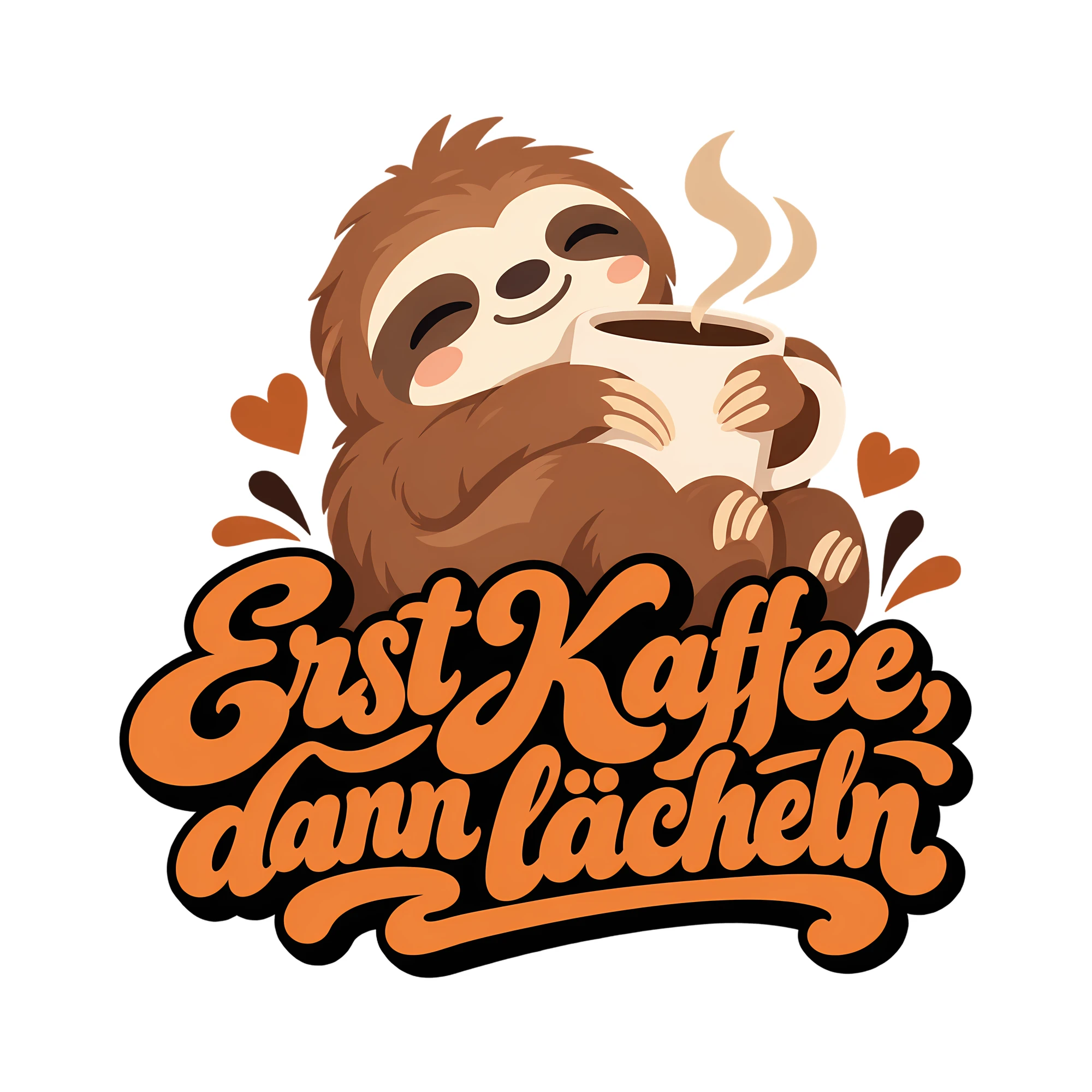 Bügelbild Erst Kaffee dann lächeln als Grafik auf weißem Hintergrund (BB012121)