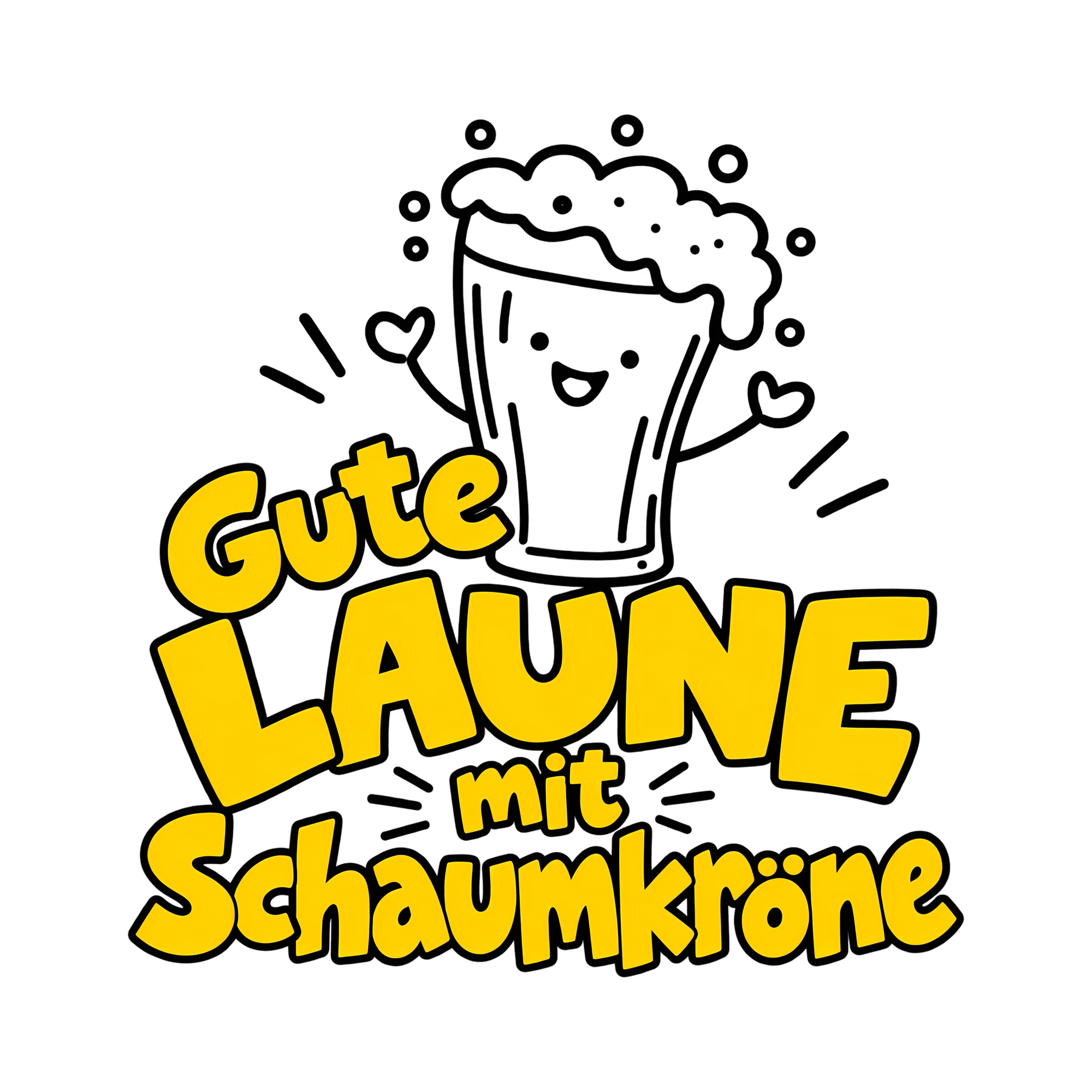Bügelbild Gute Laune mit Schaumkrone als Grafik auf weißem Hintergrund (BB011991)
