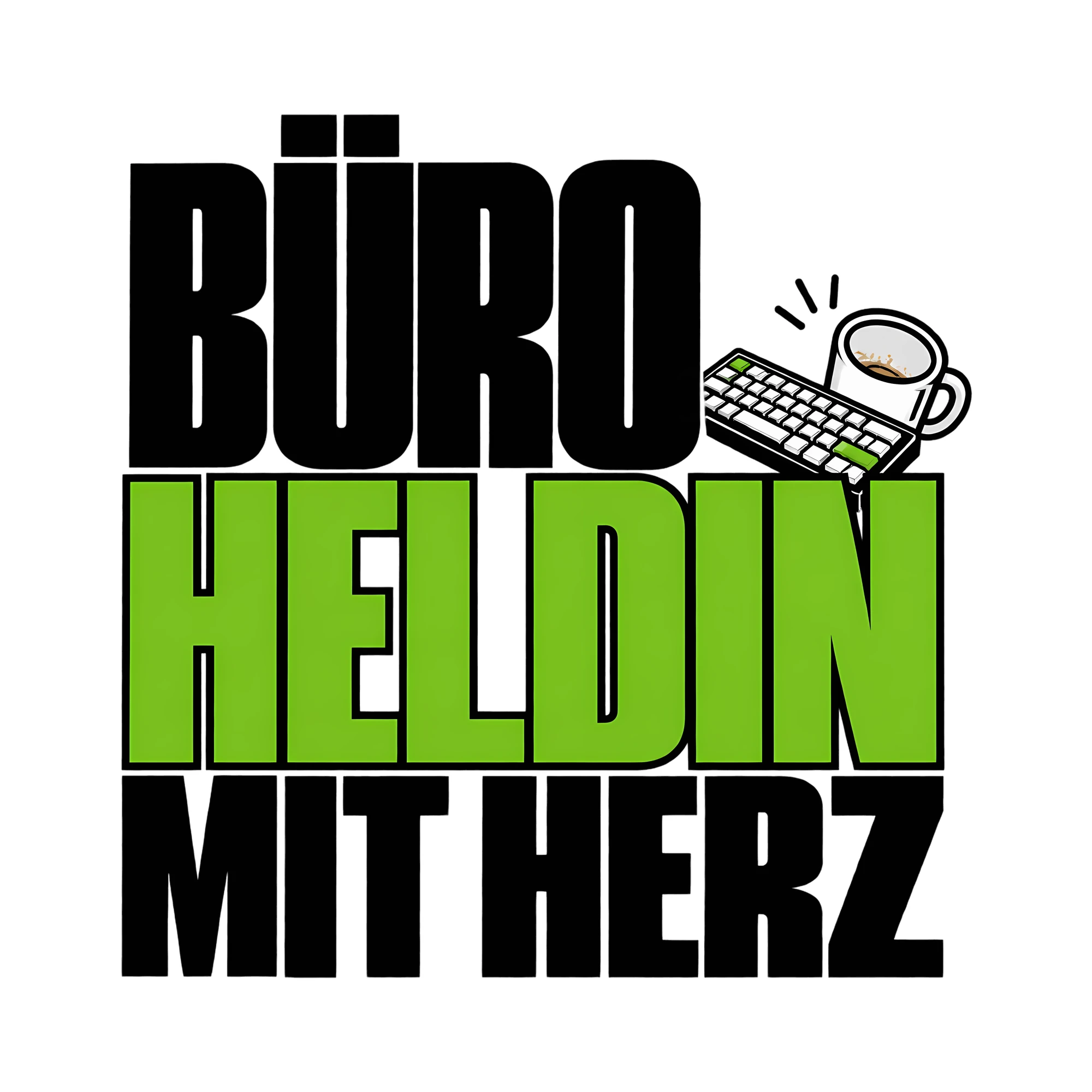 Bügelbild Büroheldin mit Herz als Grafik auf weißem Hintergrund (BB011599)