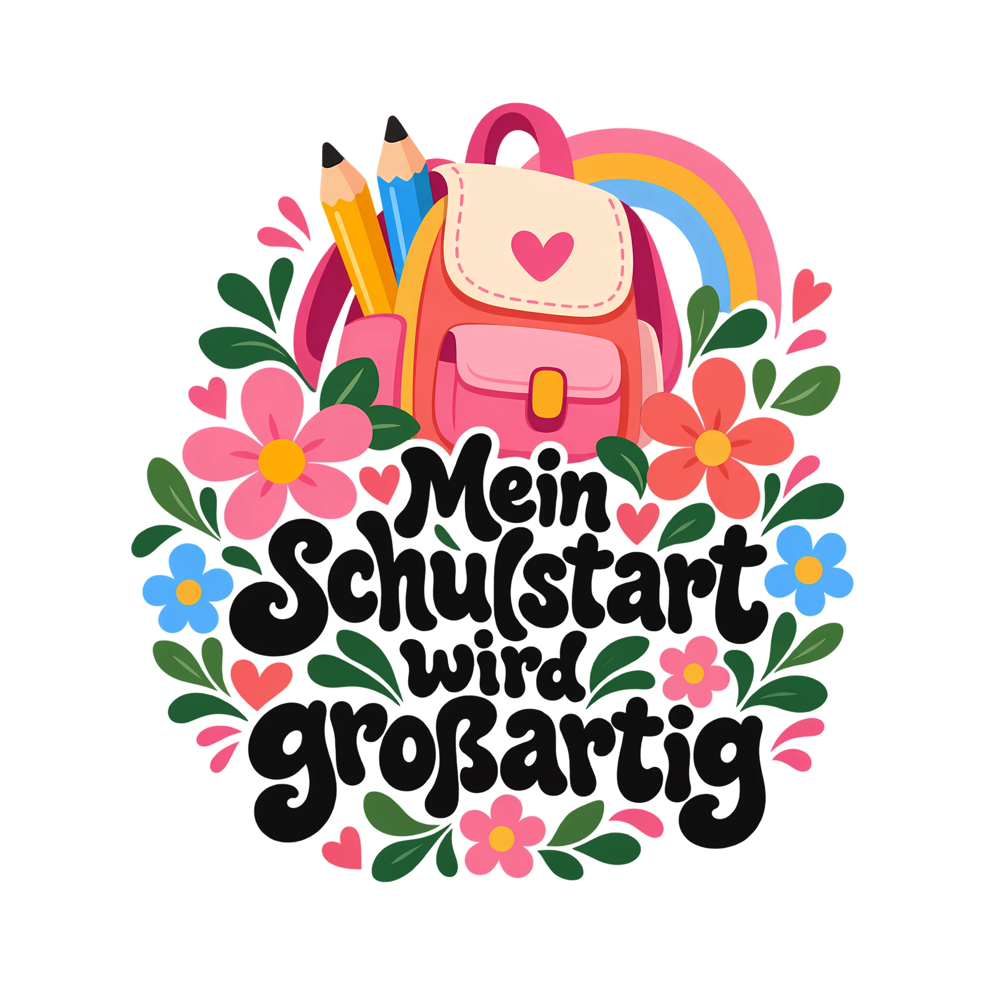Bügelbild Mein Schulstart wird großartig als Grafik auf weißem Hintergrund (BB011777)