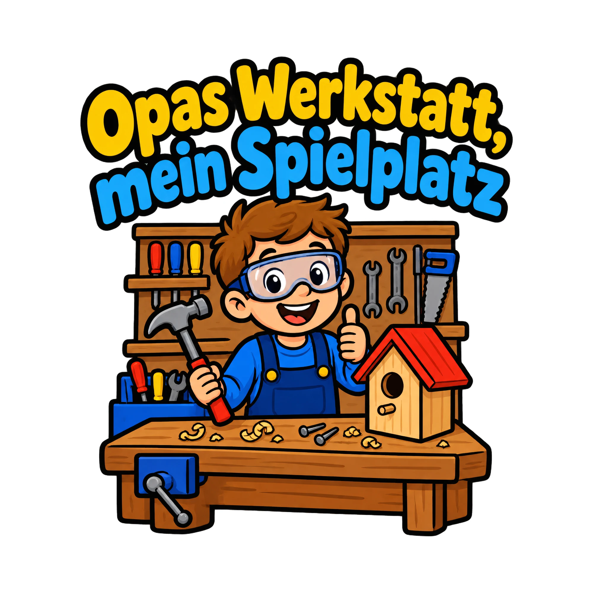 Bügelbild Opas Werkstatt, mein Spielplatz als Grafik auf weißem Hintergrund (BB019249)