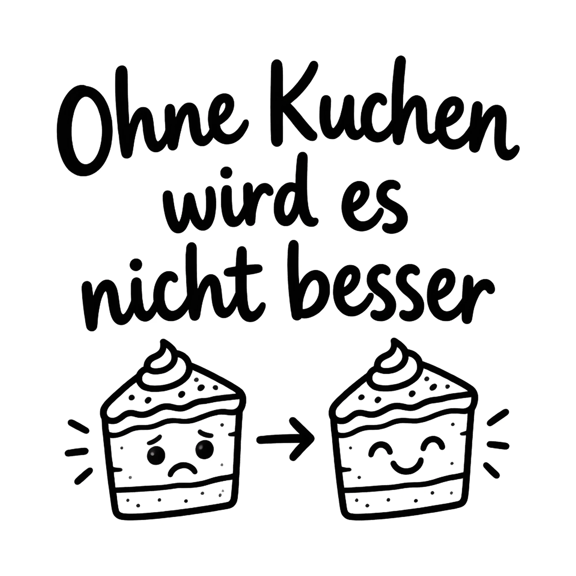 Bügelbild Ohne Kuchen wird es nicht besser als Grafik auf weißem Hintergrund (BB019622)