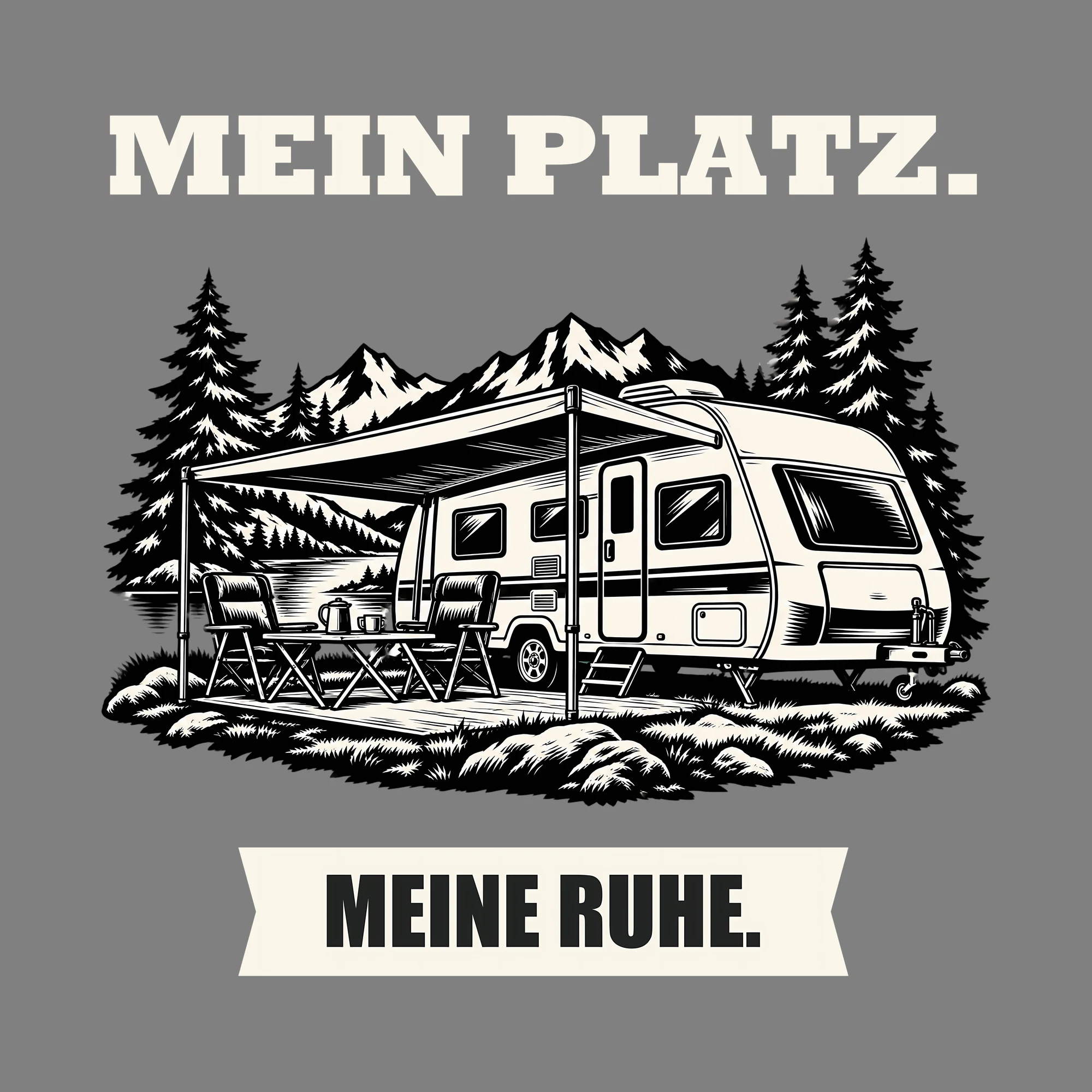 Bügelbild MEIN PLATZ. MEINE RUHE. als Grafik auf dunklem Hintergrund (BB012712)