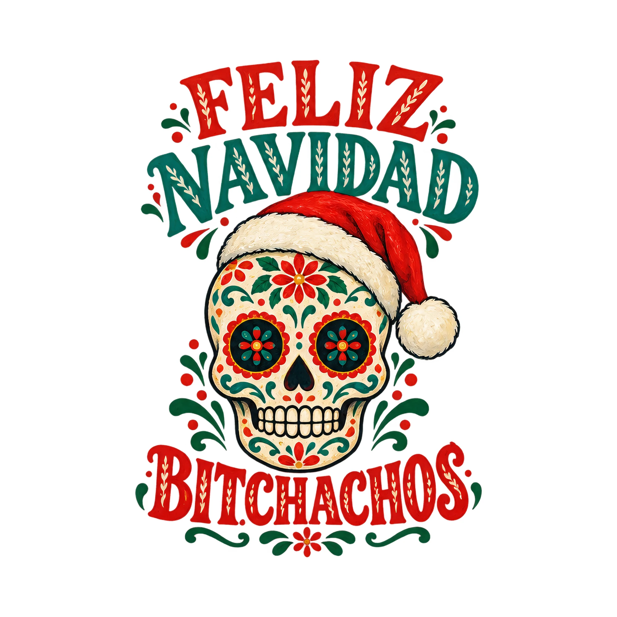 Bügelbild Feliz Navidad B*tchachos, Weihnachten Shirt Motiv als Grafik auf weißem Hintergrund (BB017570)