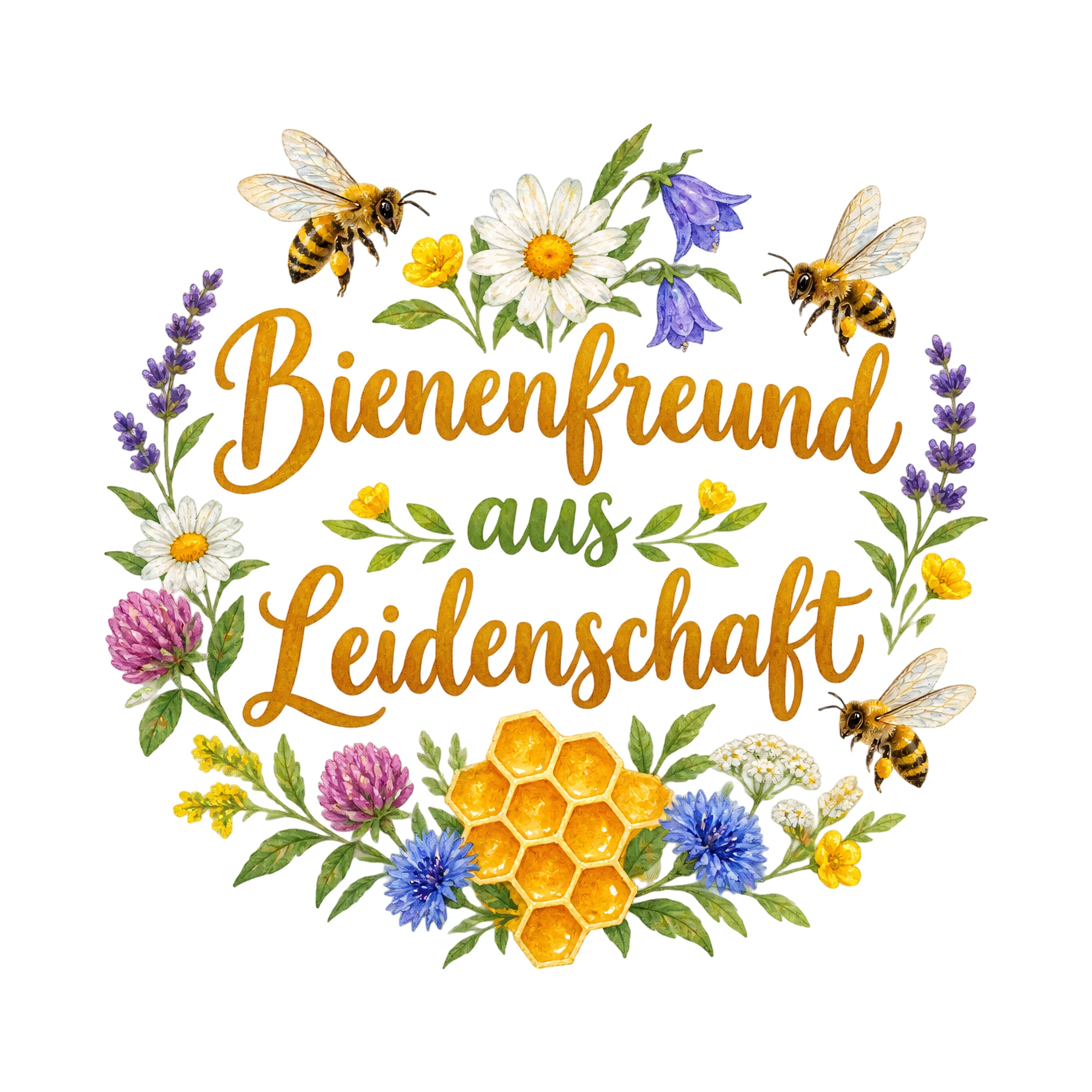 Bügelbild Bienenfreund aus Leidenschaft als Grafik auf weißem Hintergrund (BB019296)