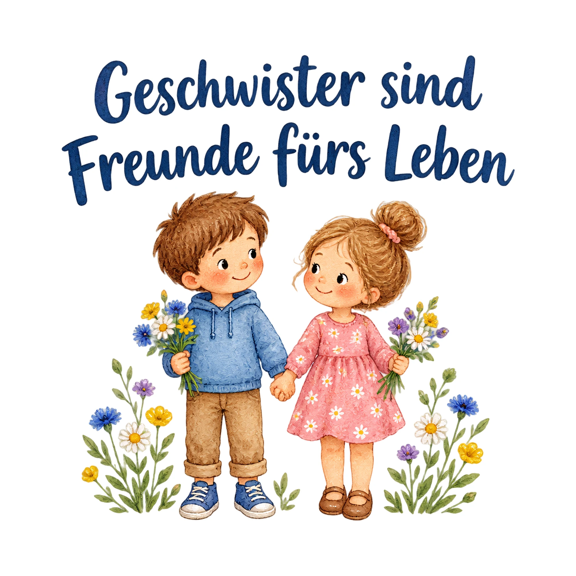 Bügelbild Geschwister sind Freunde fürs Leben als Grafik auf weißem Hintergrund (BB020070)