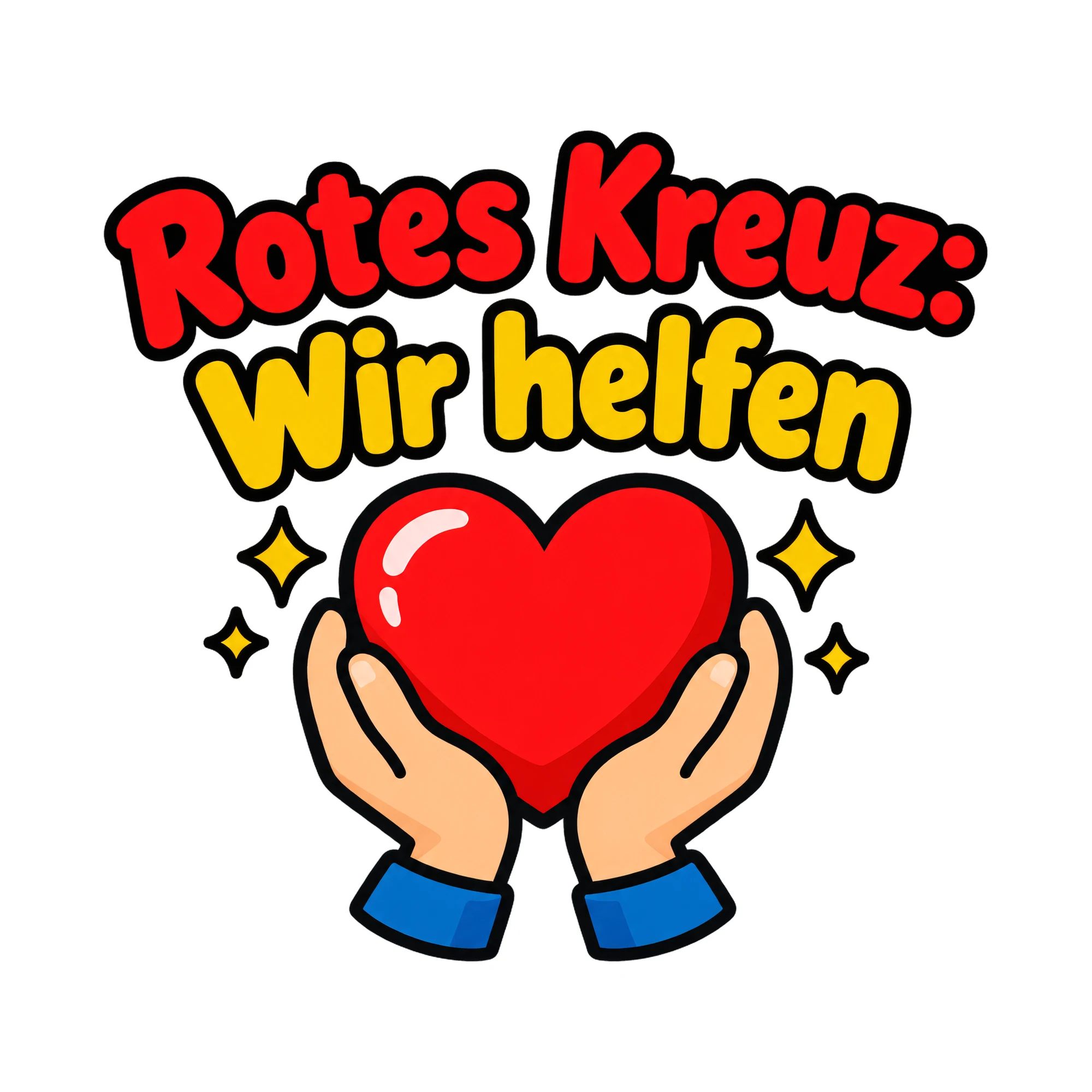 Bügelbild Rotes Kreuz: Wir helfen, Vereine Shirt Spruch als Grafik auf weißem Hintergrund (BB018663)