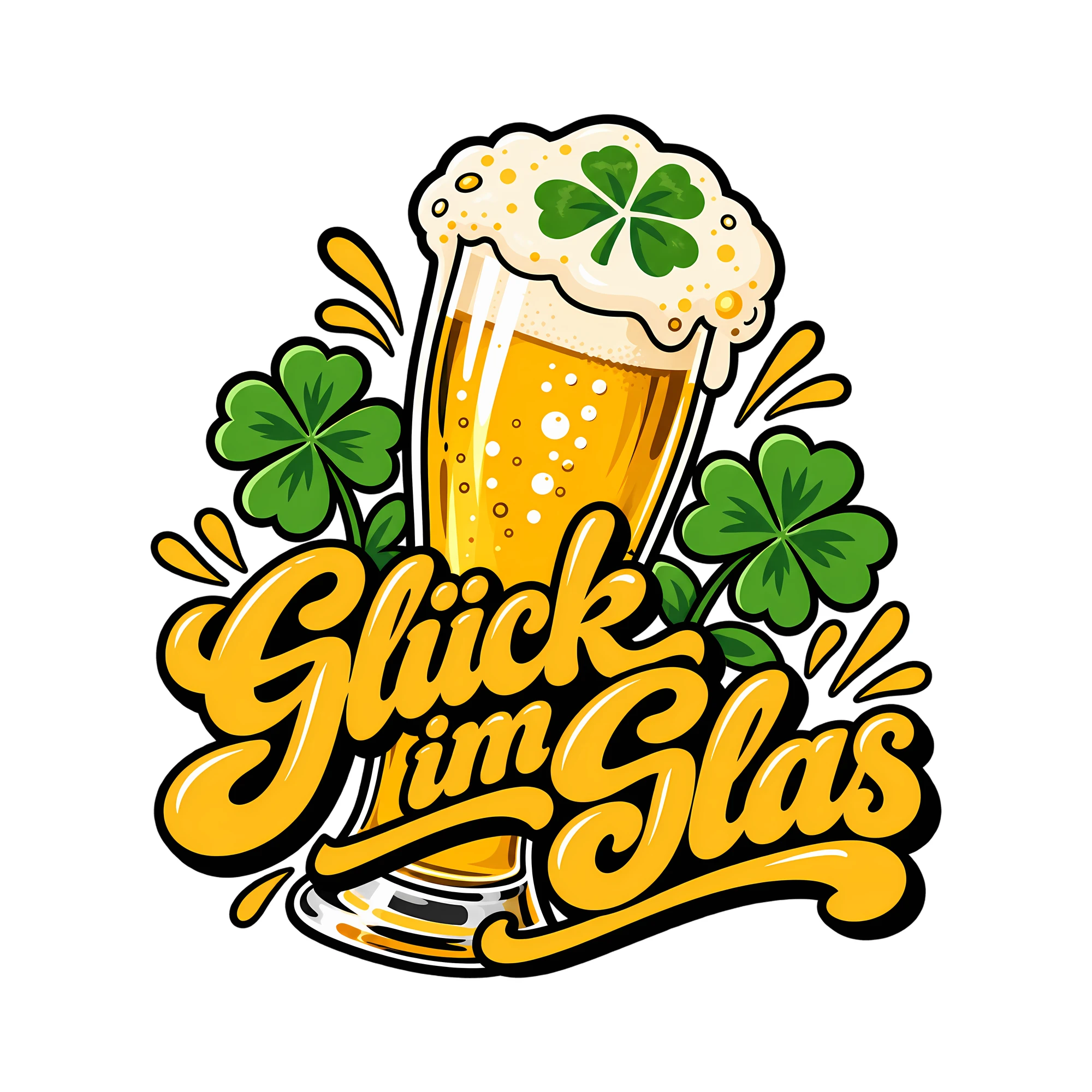 Bügelbild Glück im Glas als Grafik auf weißem Hintergrund (BB014211)