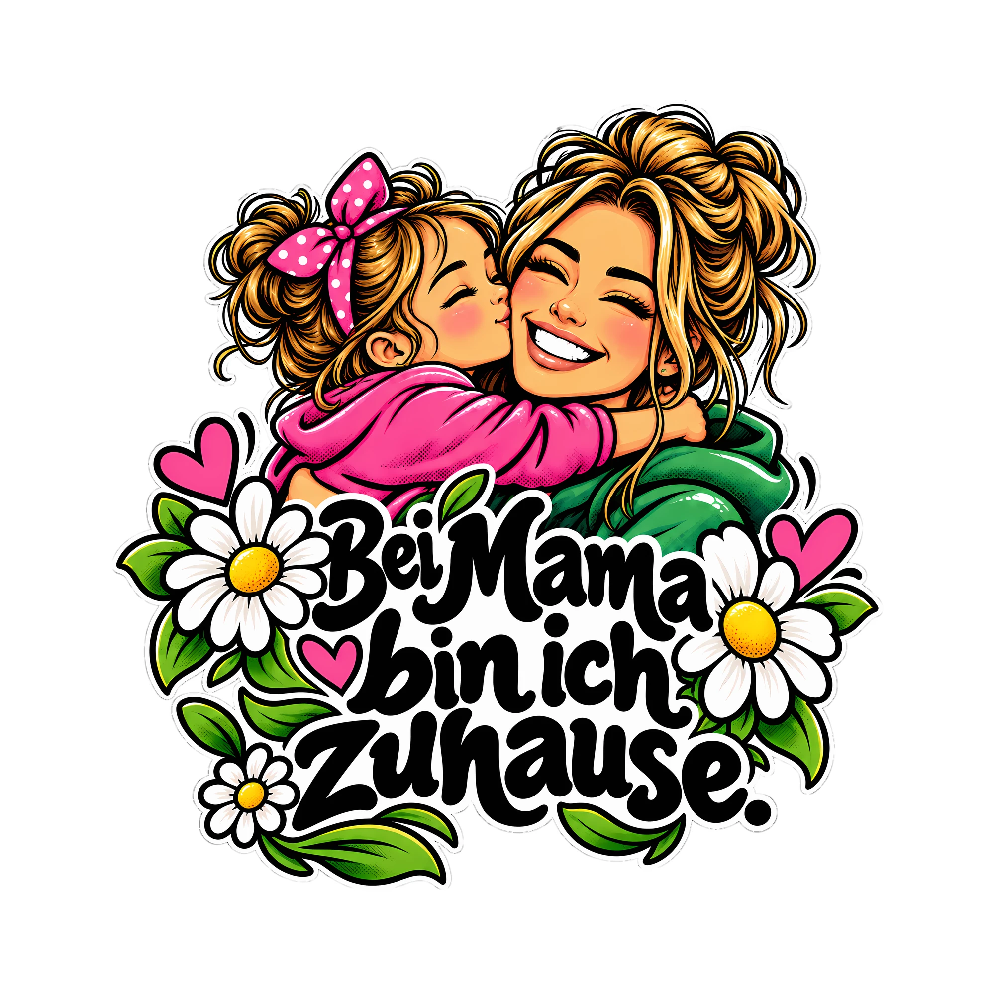 Bügelbild Bei Mama bin ich zuhause. als Grafik auf weißem Hintergrund (BB012354)