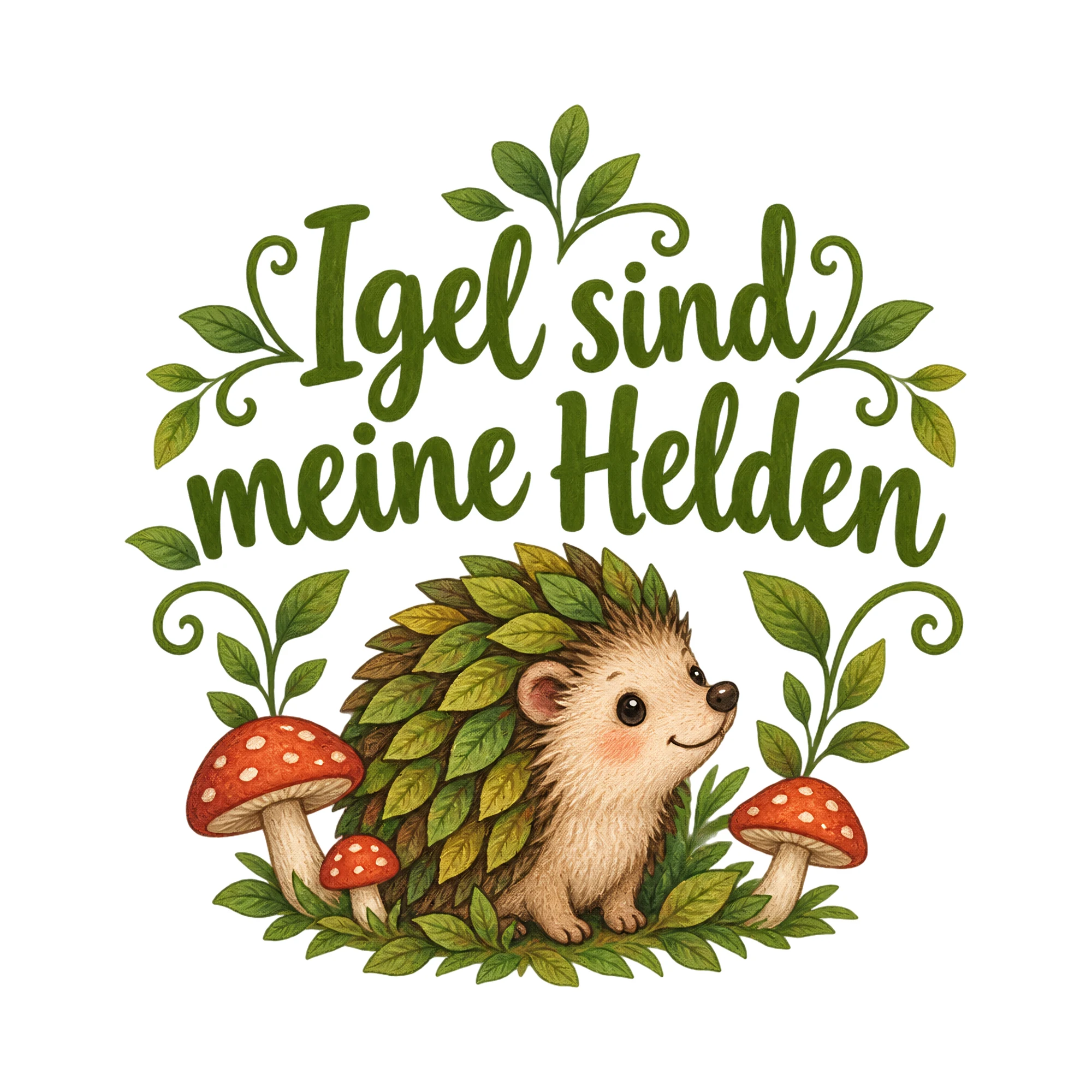 Bügelbild Igel sind meine Helden als Grafik auf weißem Hintergrund (BB019790)