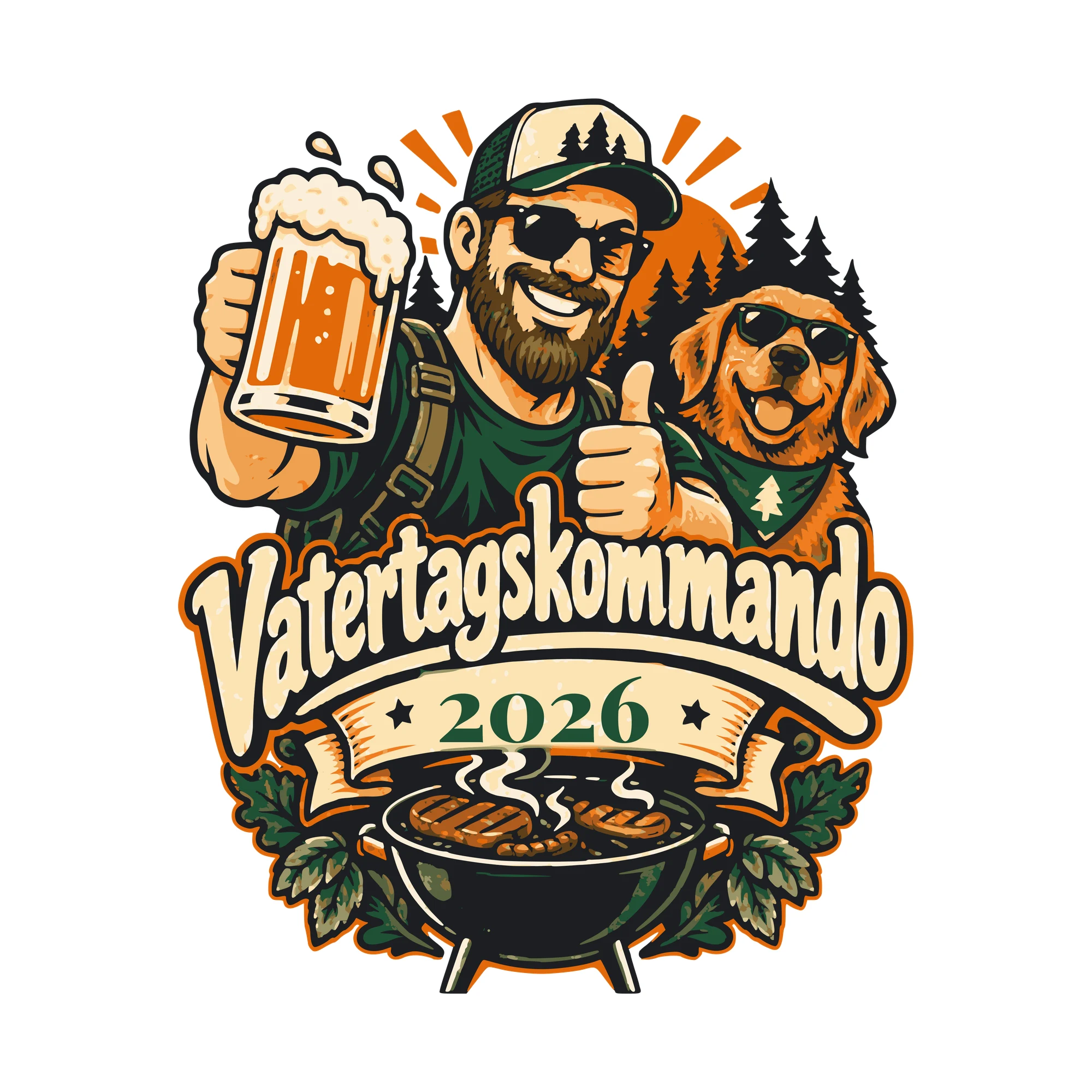 Bügelbild Vatertagskommando mit Jahr als Grafik auf weißem Hintergrund (BB011049)
