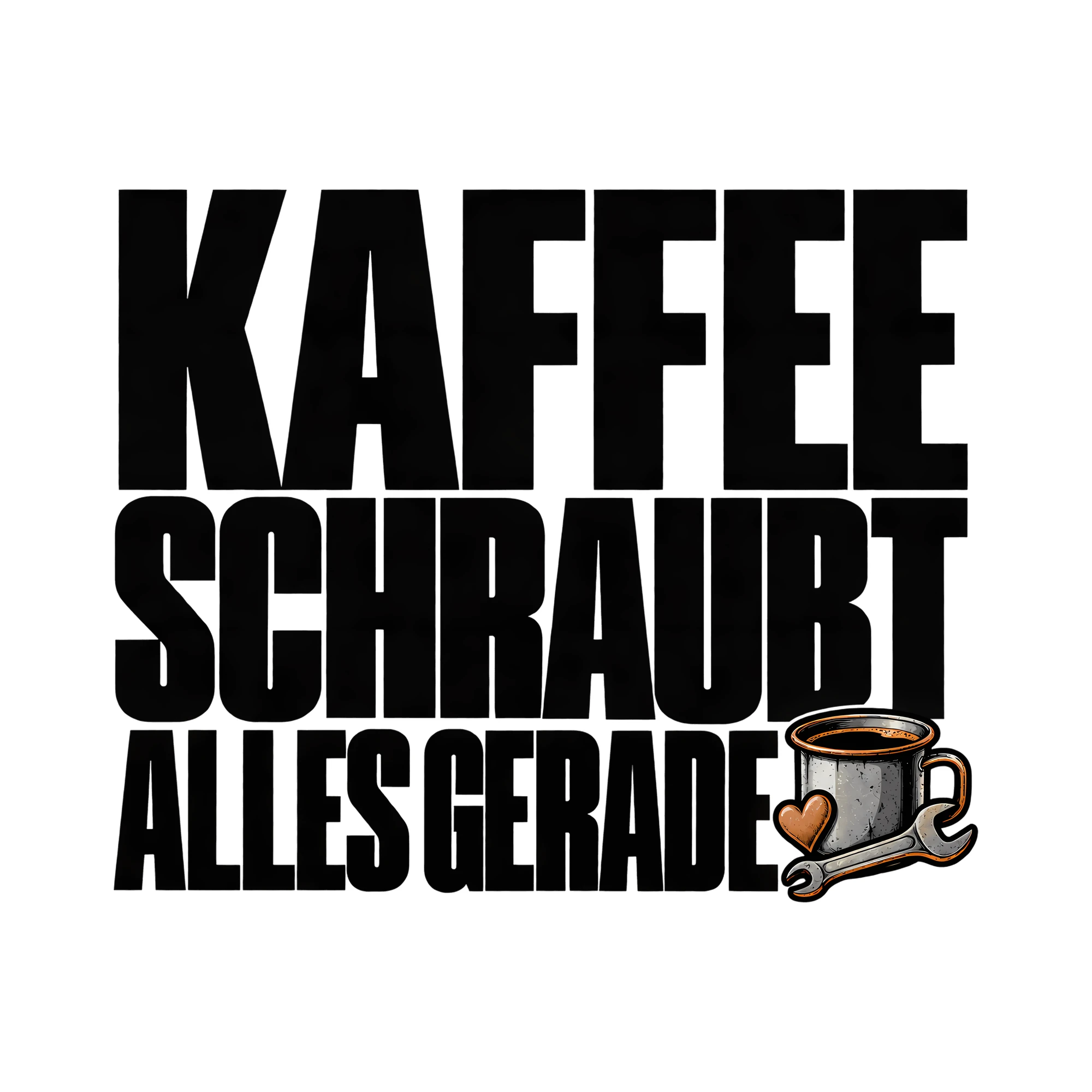 Bügelbild Kaffee schraubt alles gerade als Grafik auf weißem Hintergrund (BB012351)