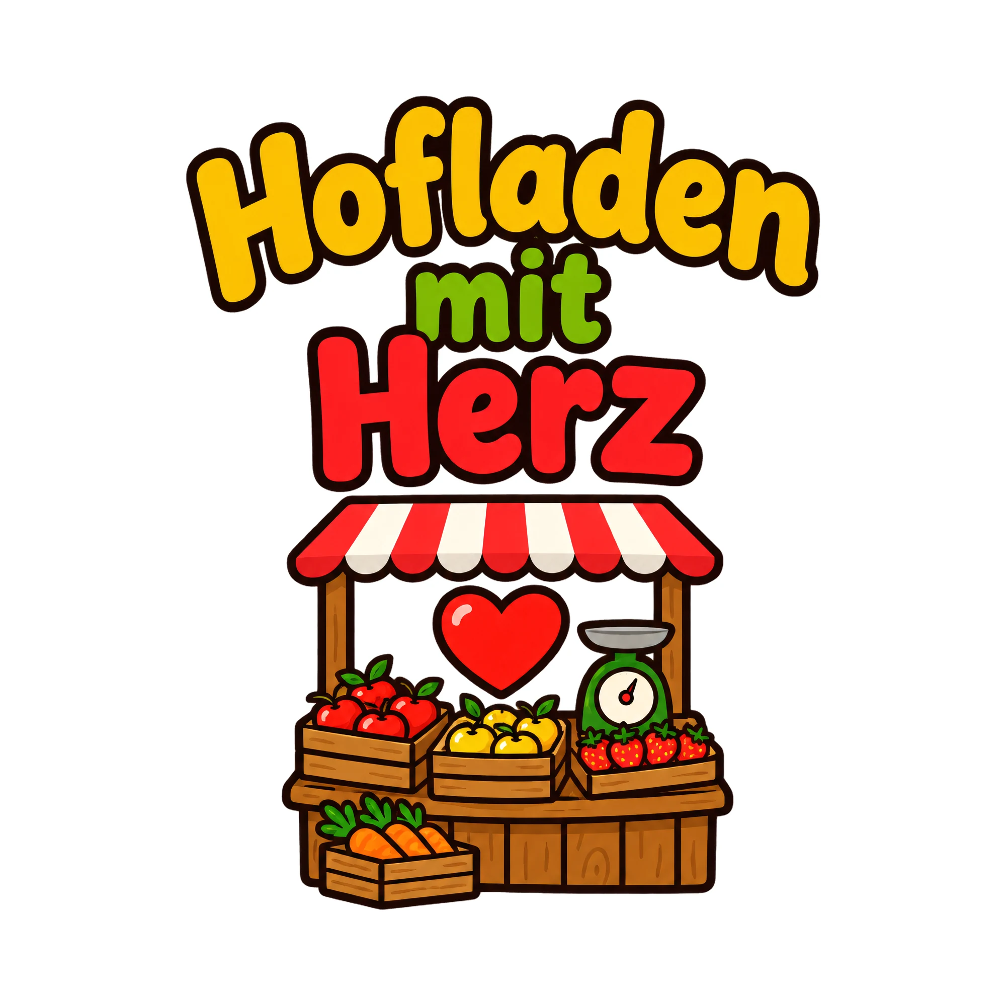Bügelbild Hofladen mit Herz als Grafik auf weißem Hintergrund (BB020319)