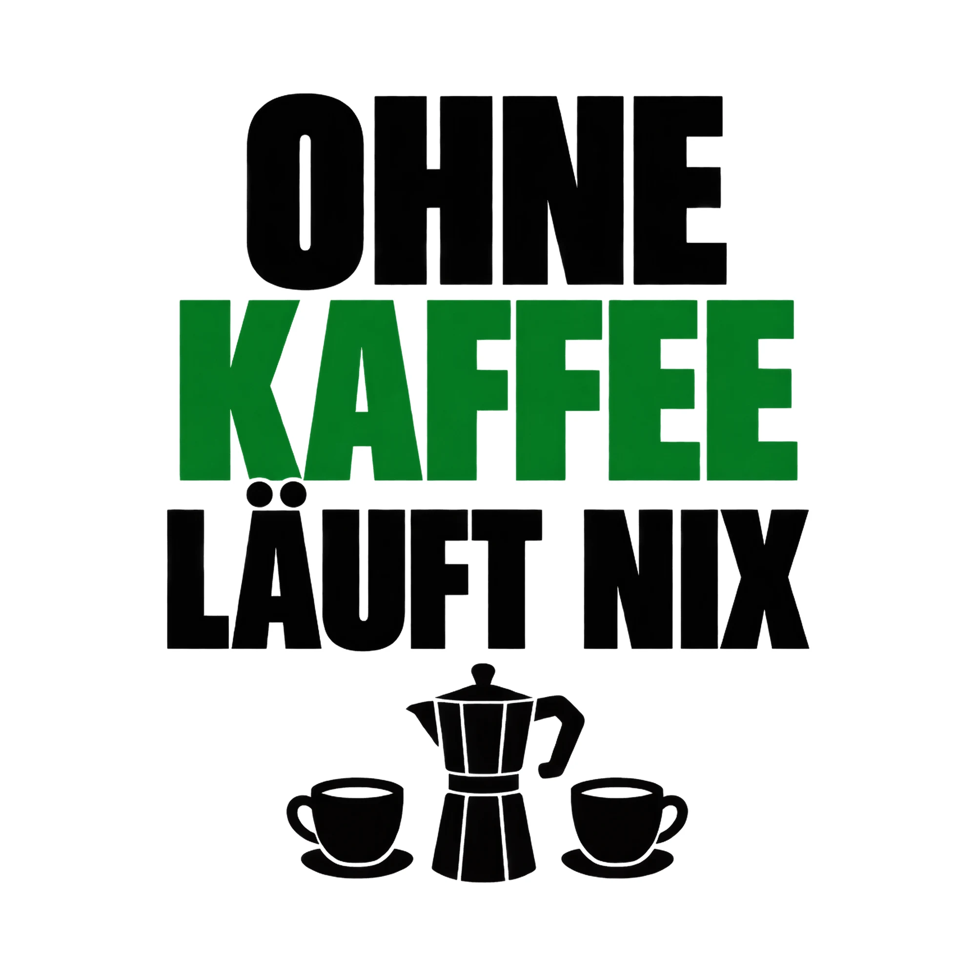 Bügelbild Ohne Kaffee läuft nix als Grafik auf weißem Hintergrund (BB012116)