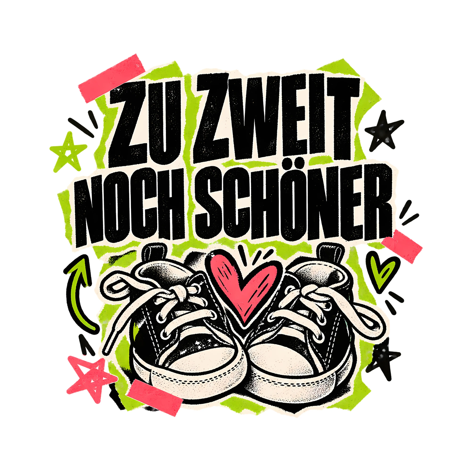 Bügelbild Zu zweit noch schöner als Grafik auf weißem Hintergrund (BB011792)