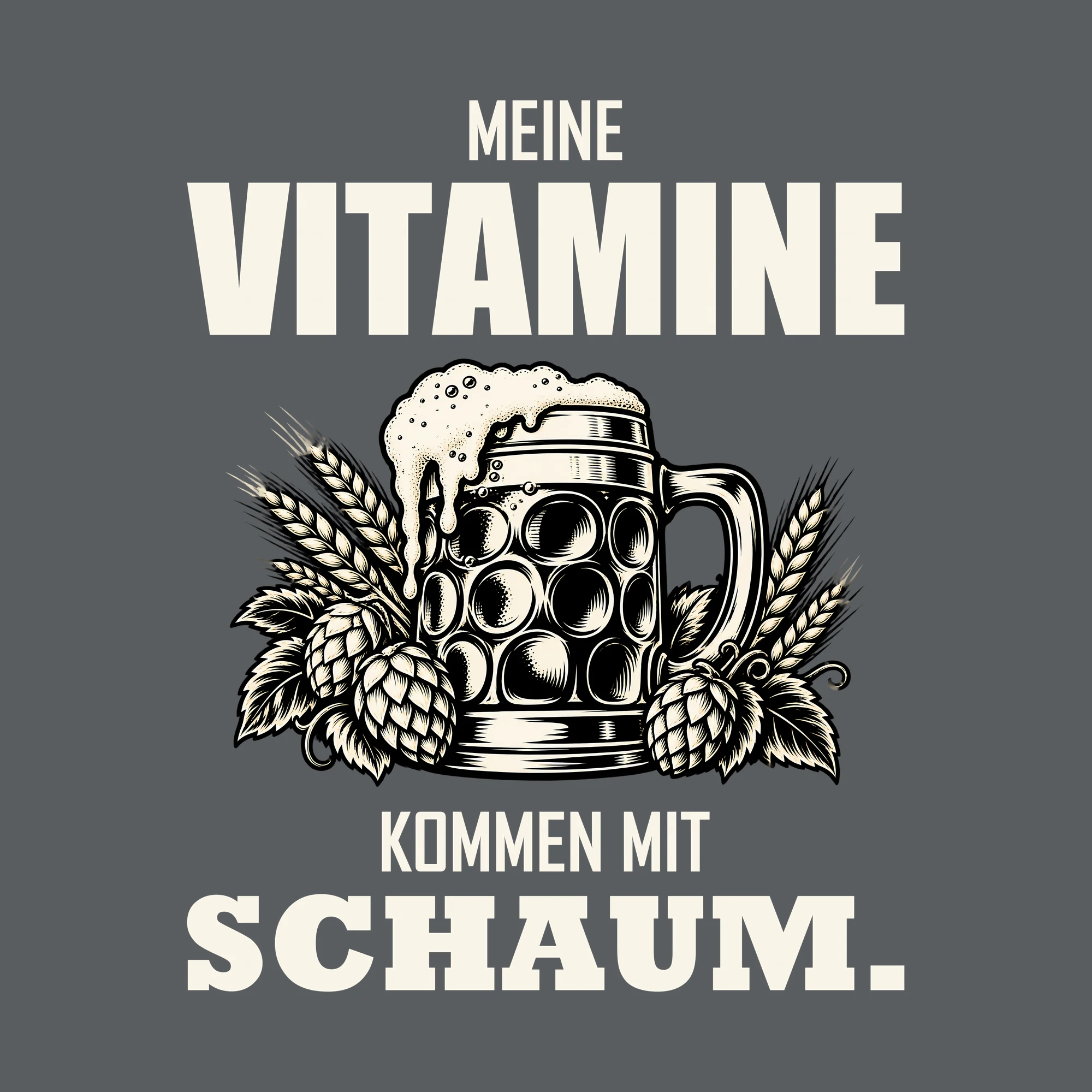 Bügelbild MEINE VITAMINE KOMMEN MIT SCHAUM. als Grafik auf dunklem Hintergrund (BB011820)