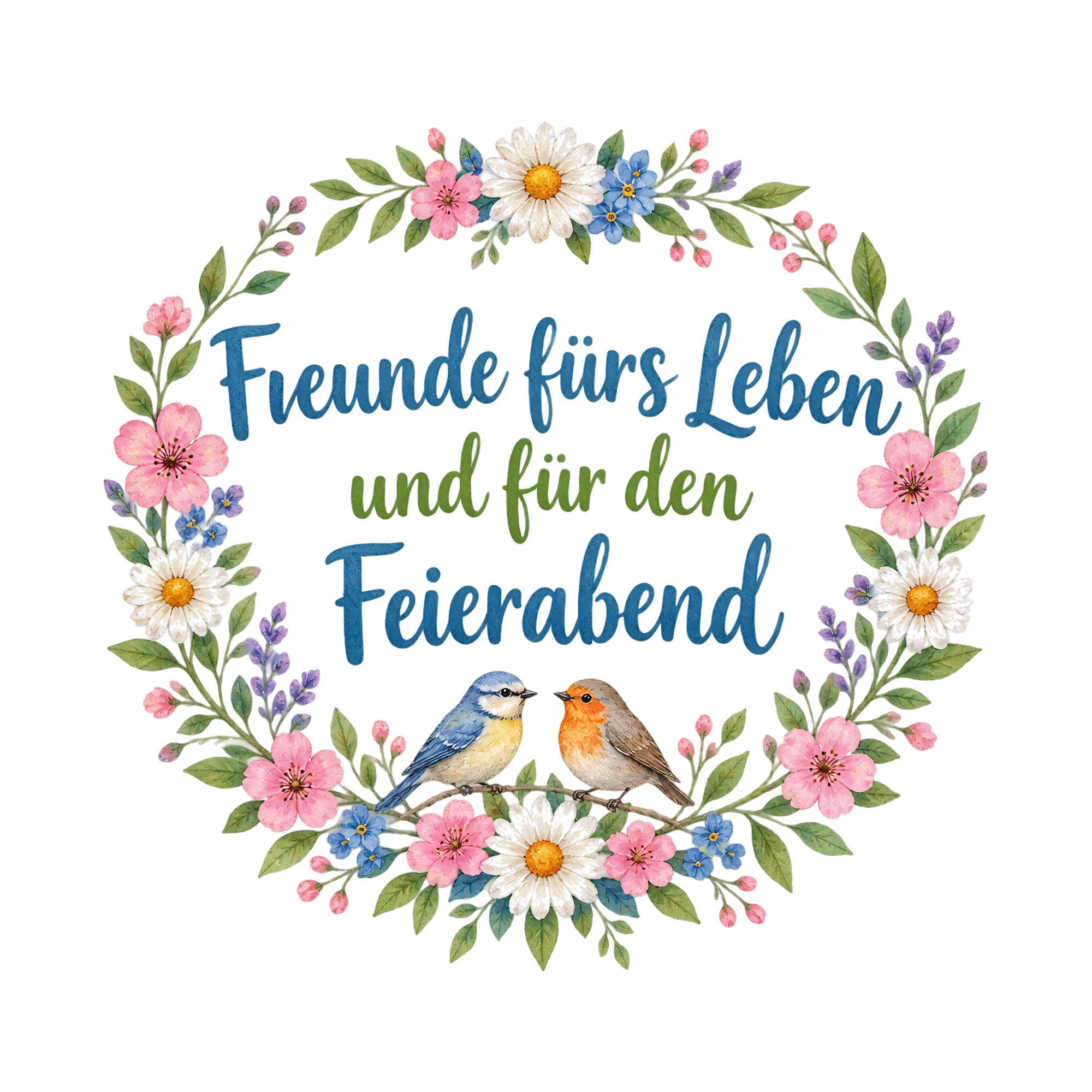 Bügelbild Freunde fürs Leben und für den Feierabend als Grafik auf weißem Hintergrund (BB019109)