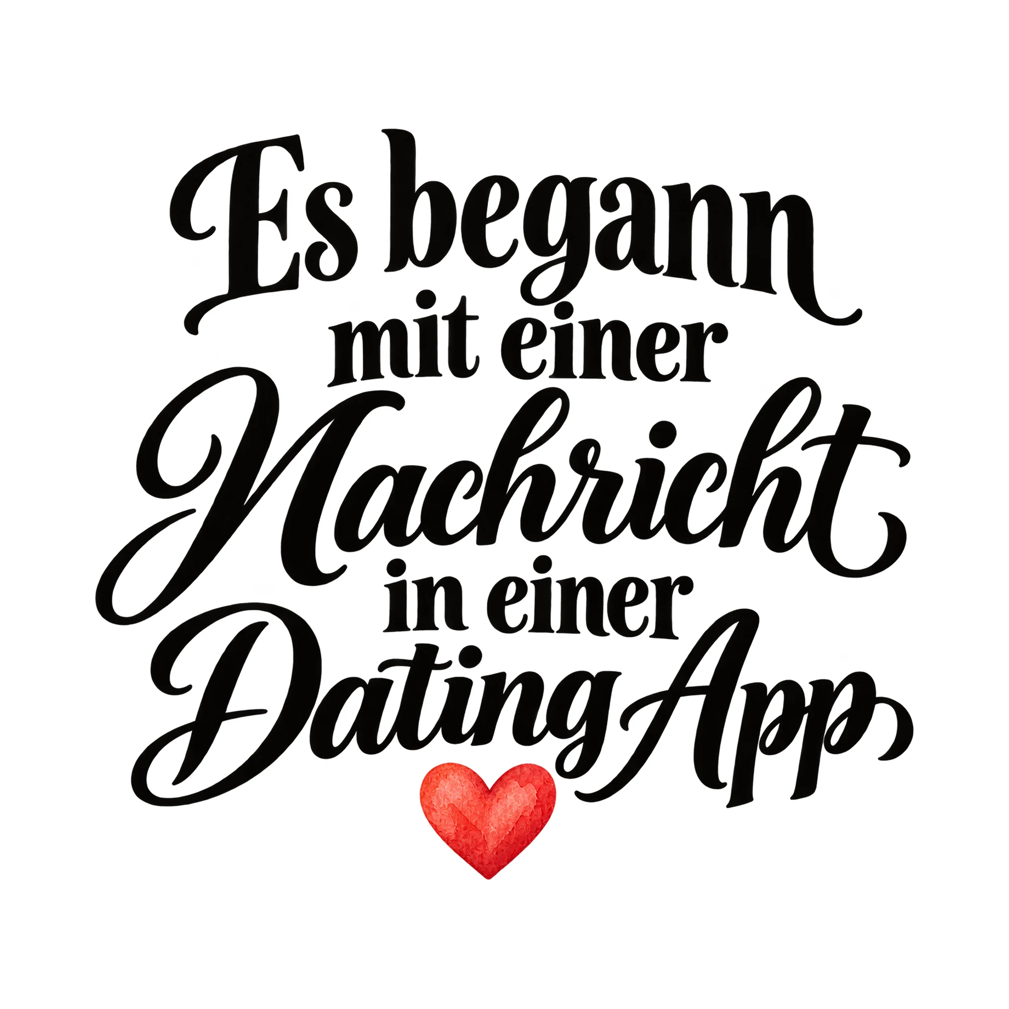 Bügelbild Es begann mit einer Nachricht in einer Dating App, Lustiger Shirt Spruch als Grafik auf weißem Hintergrund (BB016036)