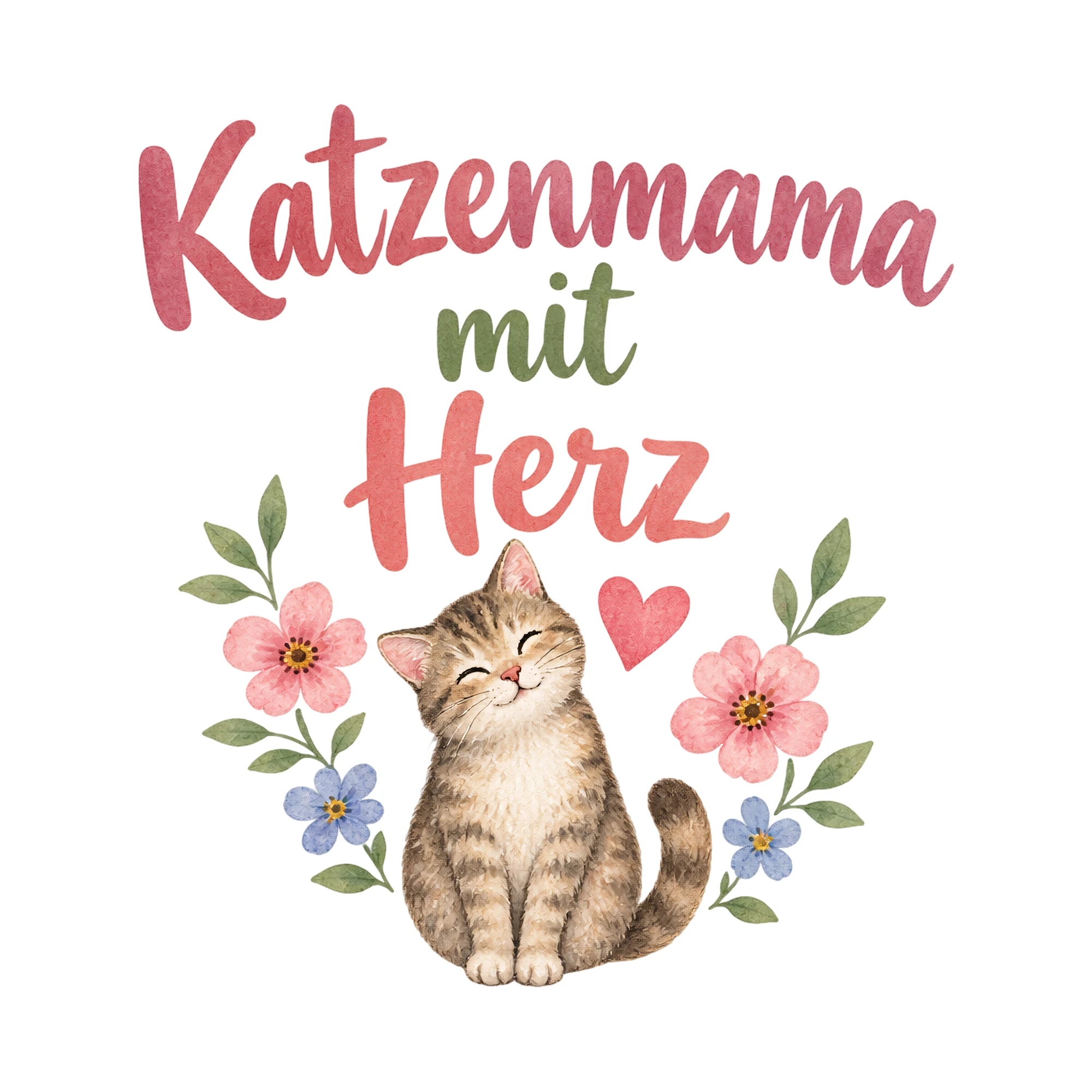 Bügelbild Katzenmama mit Herz, Tiere Shirt Spruch als Grafik auf weißem Hintergrund (BB016567)