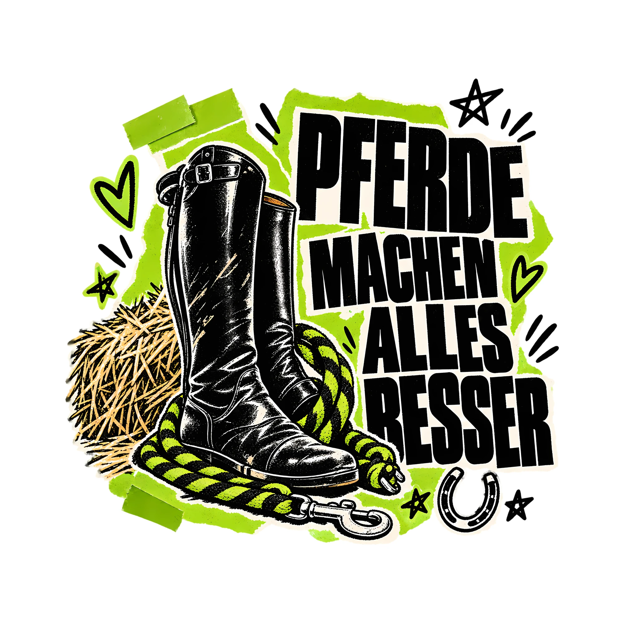 Bügelbild Pferde machen alles besser als Grafik auf weißem Hintergrund (BB012866)