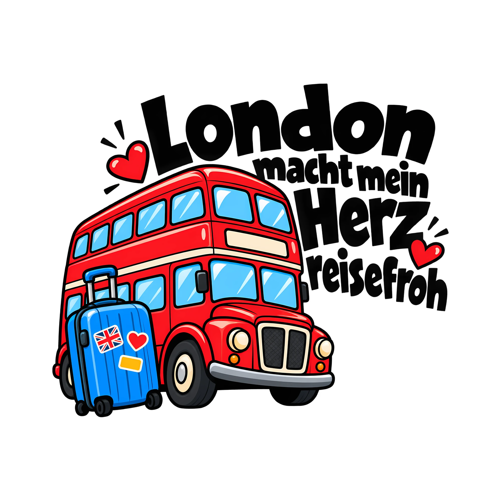 Bügelbild London macht mein Herz reisefroh als Grafik auf weißem Hintergrund (BB013170)