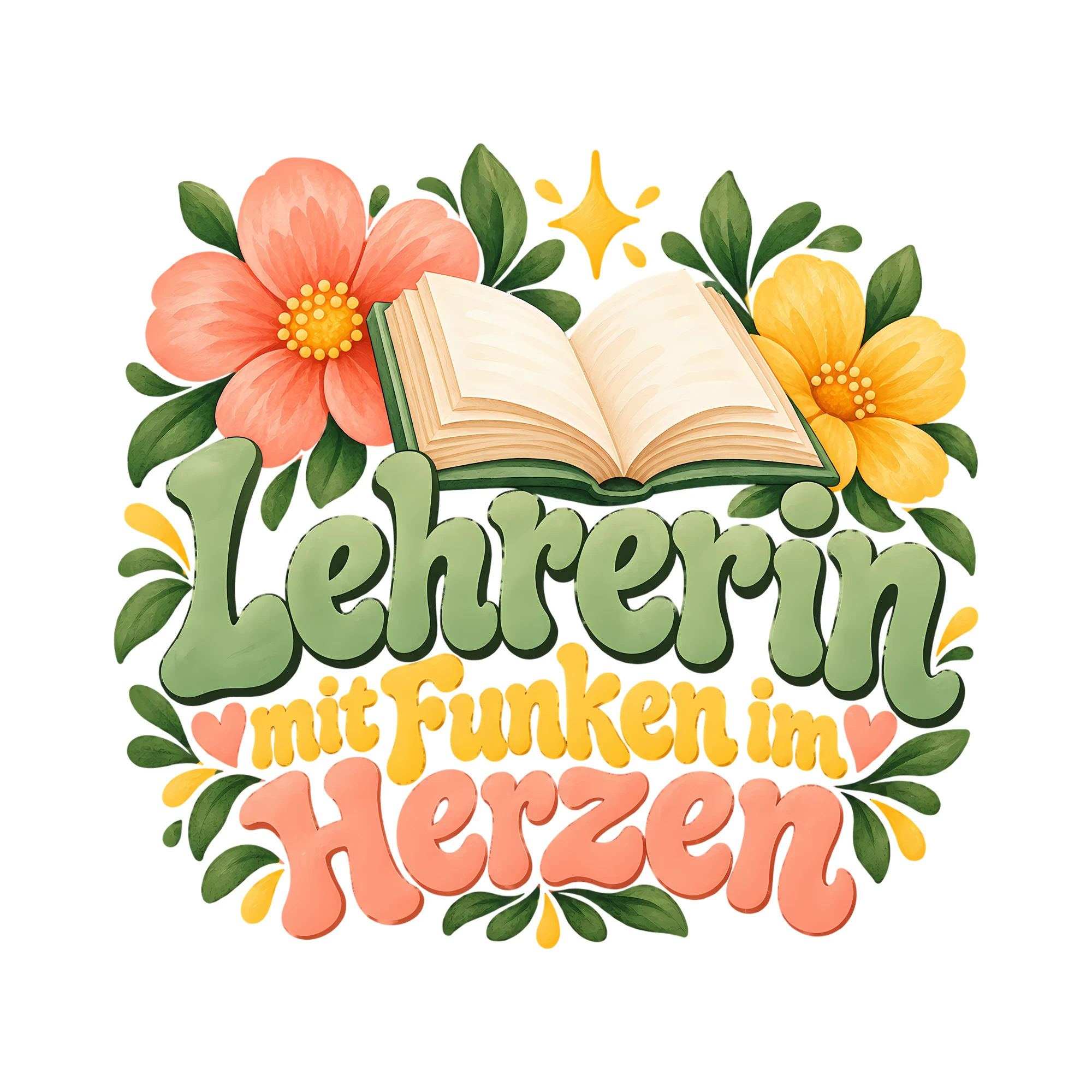Bügelbild Lehrerin mit Funken im Herzen als Grafik auf weißem Hintergrund (BB011739)