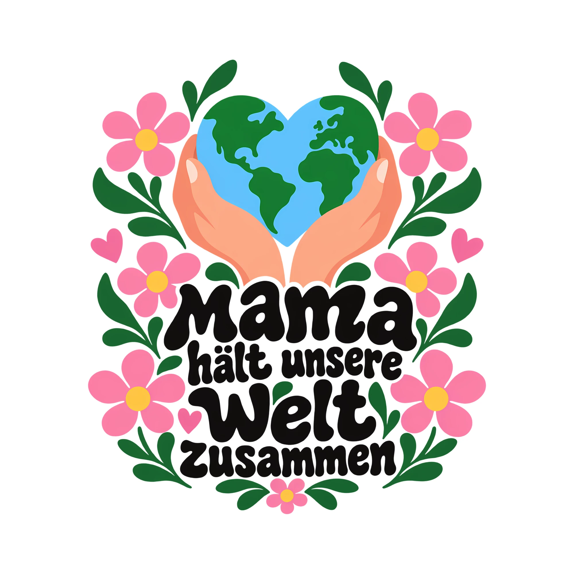Bügelbild Mama hält unsere Welt zusammen als Grafik auf weißem Hintergrund (BB012392)