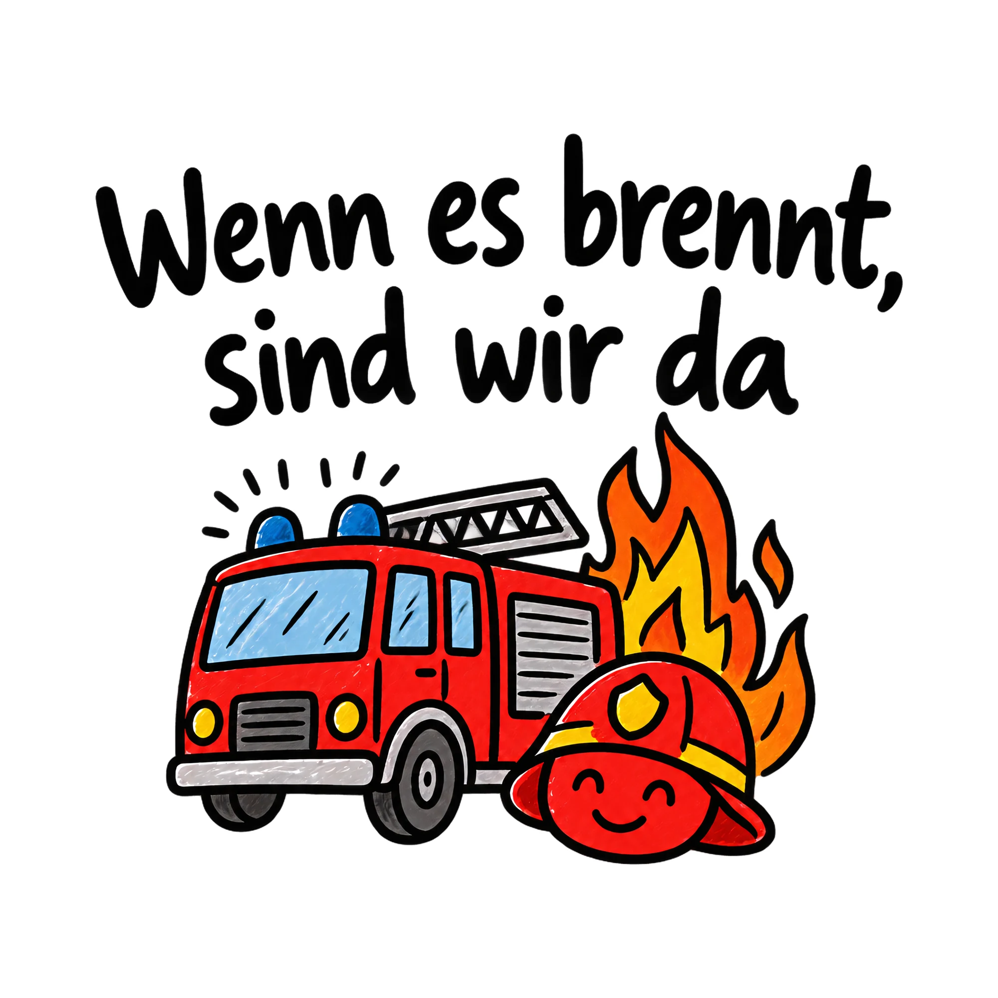 Bügelbild Wenn es brennt, sind wir da als Grafik auf weißem Hintergrund (BB020423)