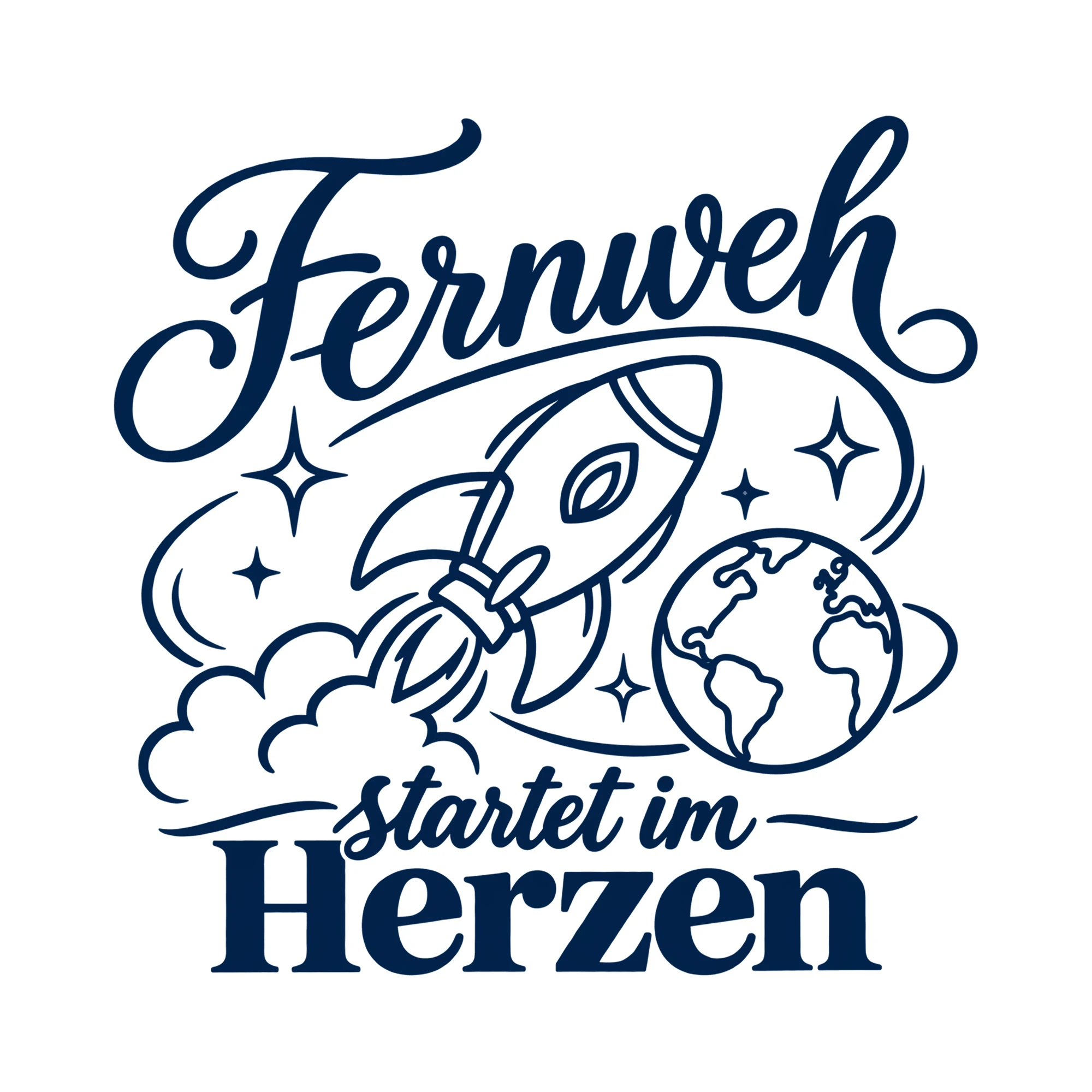 Bügelbild Fernweh startet im Herzen als Grafik auf weißem Hintergrund (BB013167)
