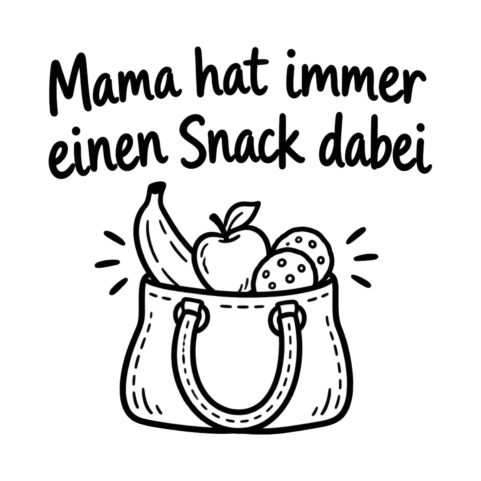Bügelbild Mama hat immer einen Snack dabei als Grafik auf weißem Hintergrund (BB019193)