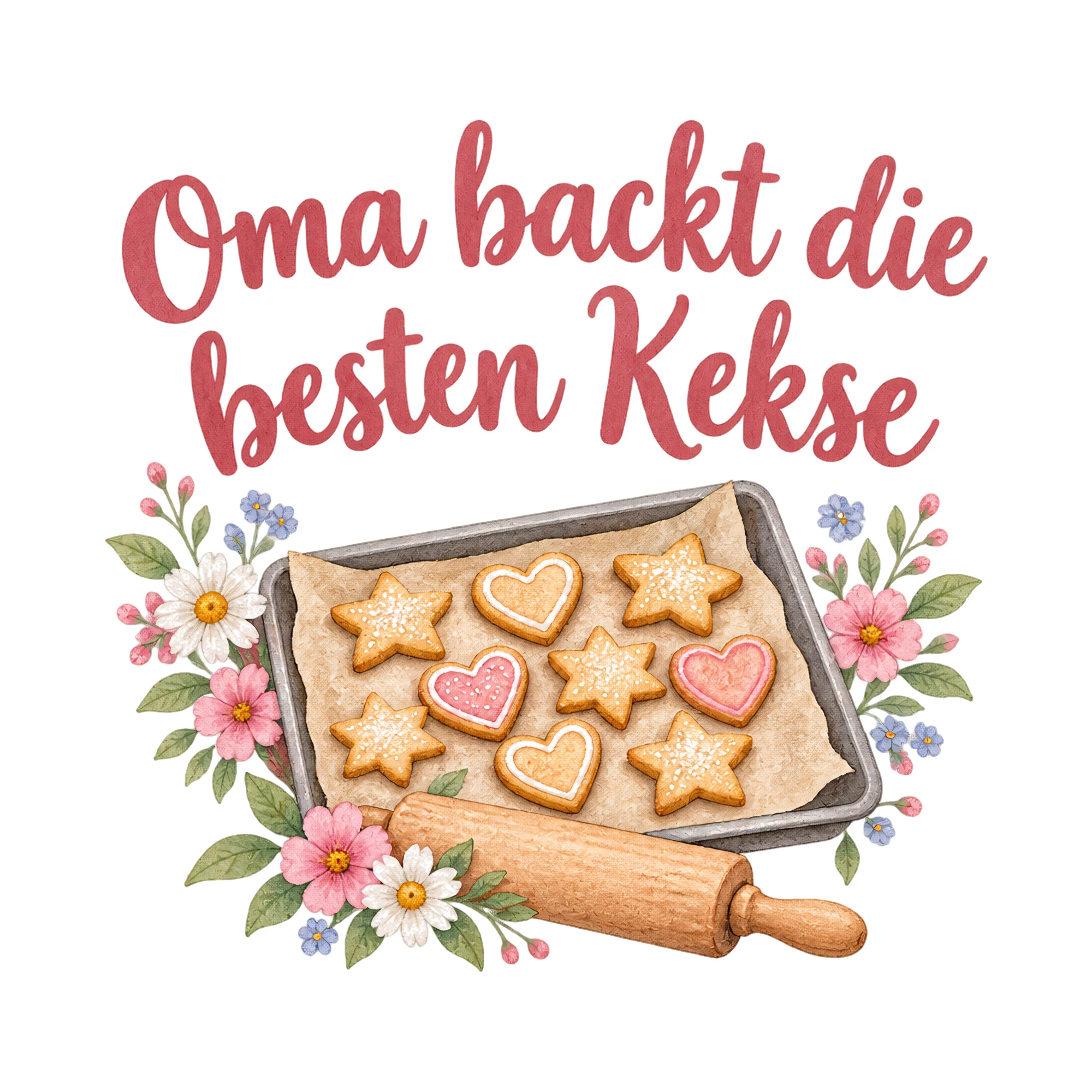Bügelbild Oma backt die besten Kekse als Grafik auf weißem Hintergrund (BB019233)