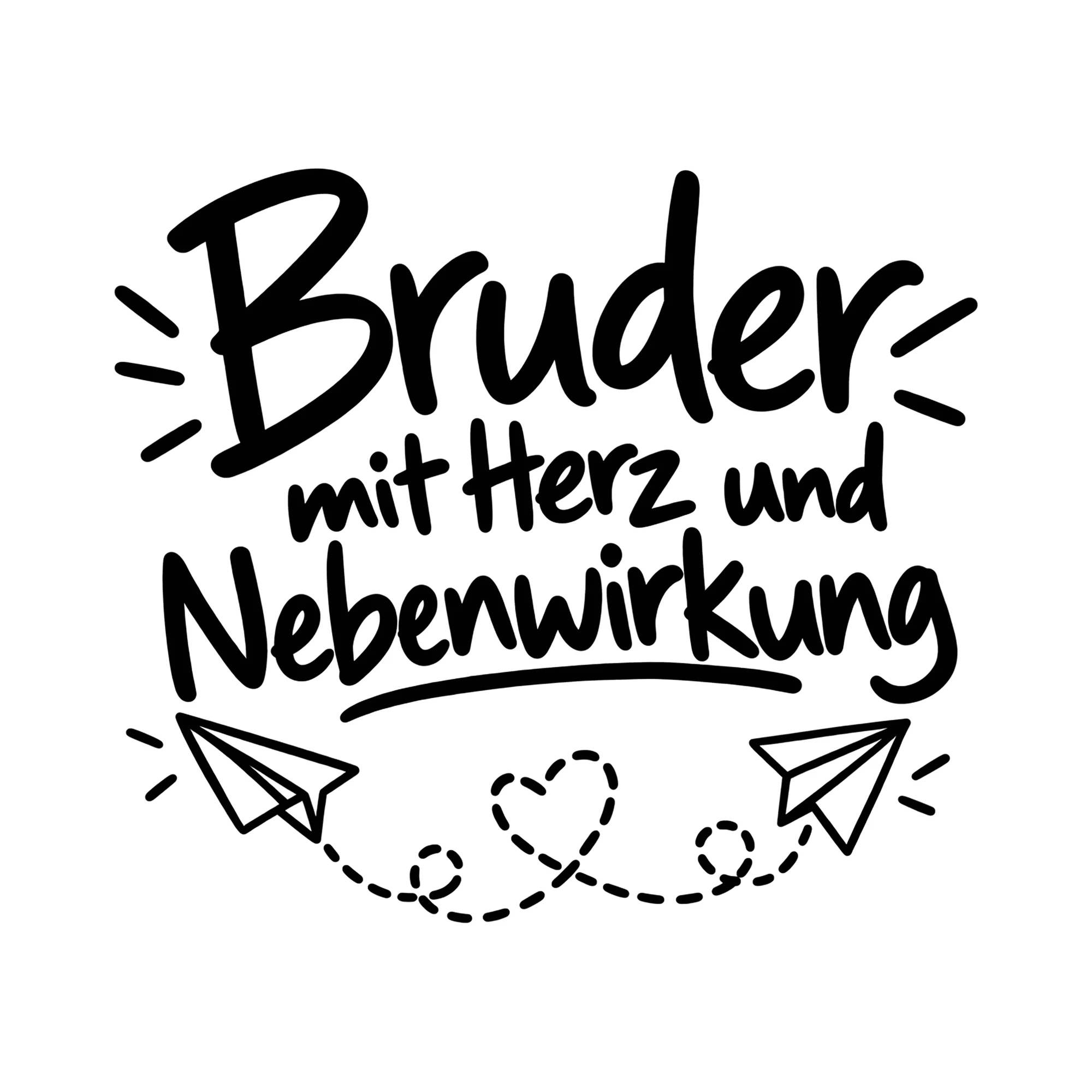 Bügelbild Bruder mit Herz und Nebenwirkung als Grafik auf weißem Hintergrund (BB013559)