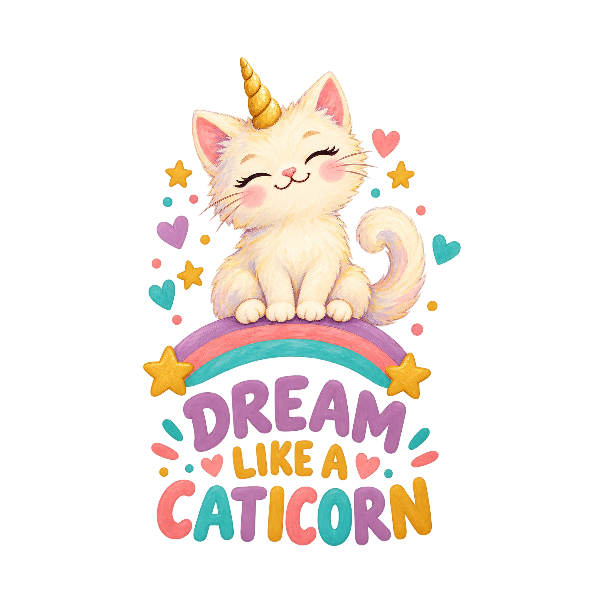 Bügelbild Dream Like A Caticorn, Lustiger Shirt Spruch als Grafik auf weißem Hintergrund (BB017530)