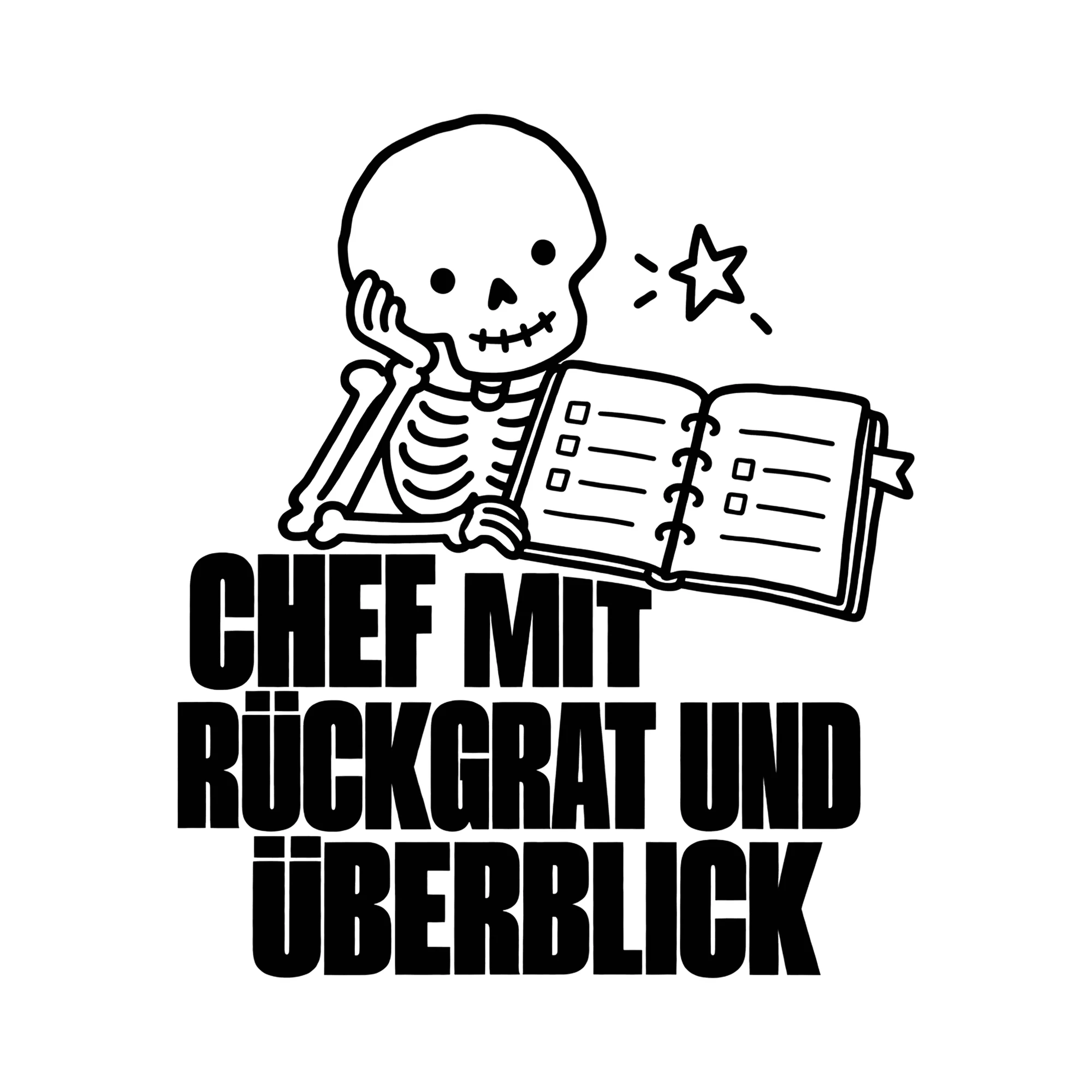 Bügelbild CHEF MIT RÜCKGRAT UND ÜBERBLICK als Grafik auf weißem Hintergrund (BB011666)