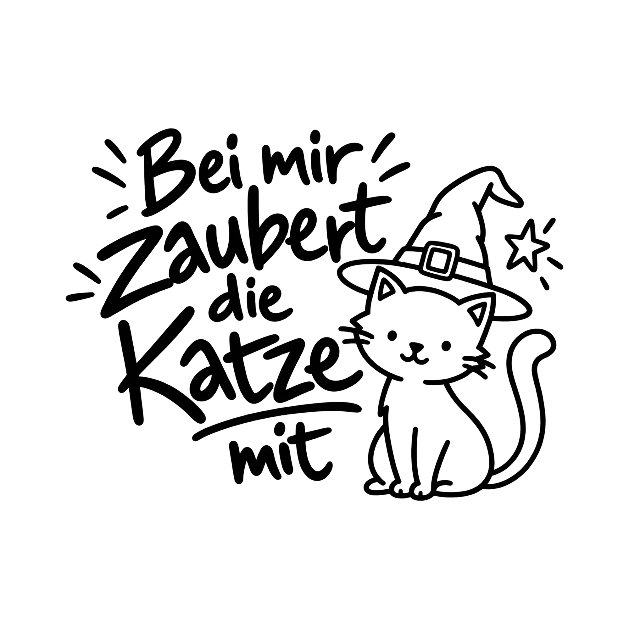 Bügelbild Bei mir zaubert die Katze mit als Grafik auf weißem Hintergrund (BB012636)