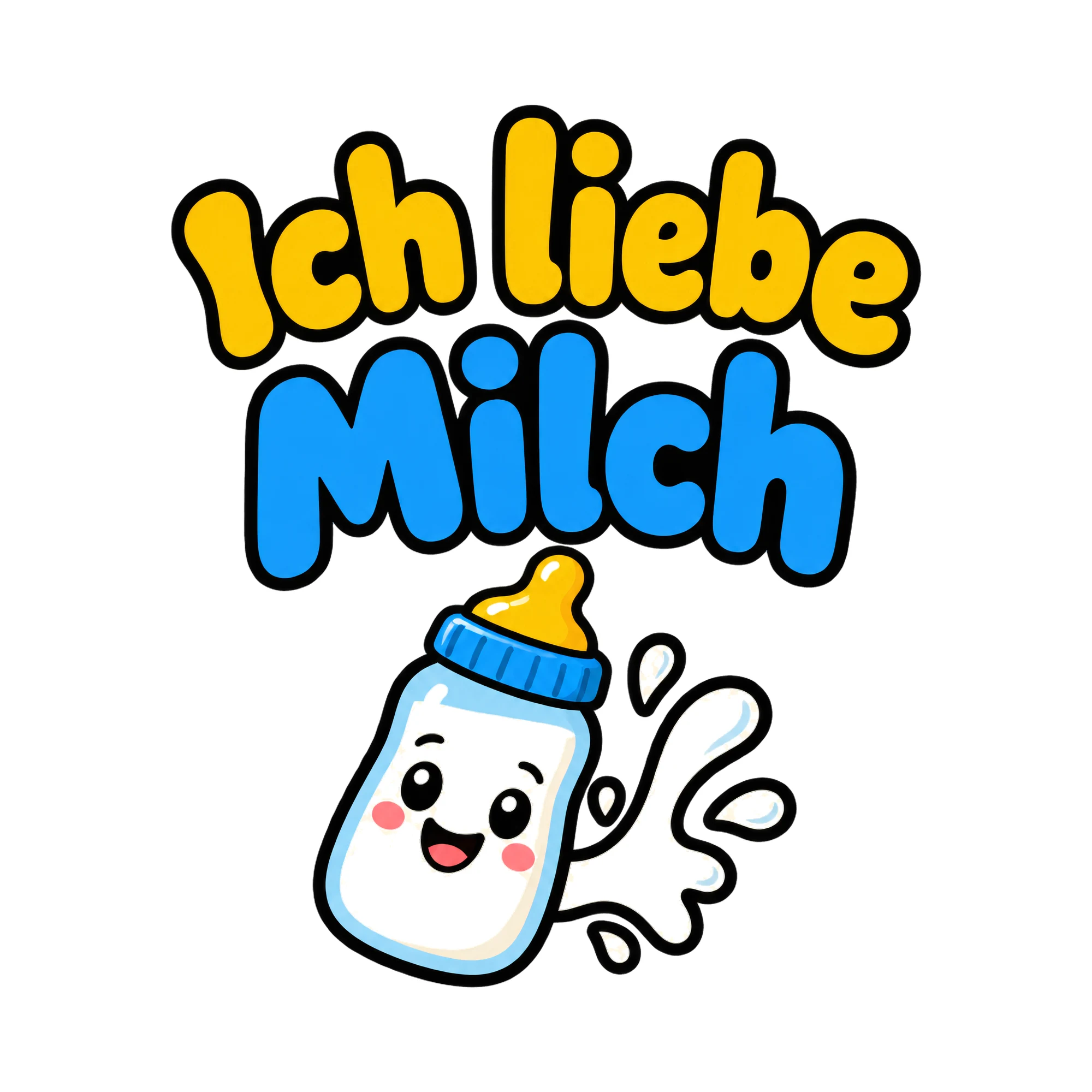 Bügelbild Ich liebe Milch als Grafik auf weißem Hintergrund (BB018708)