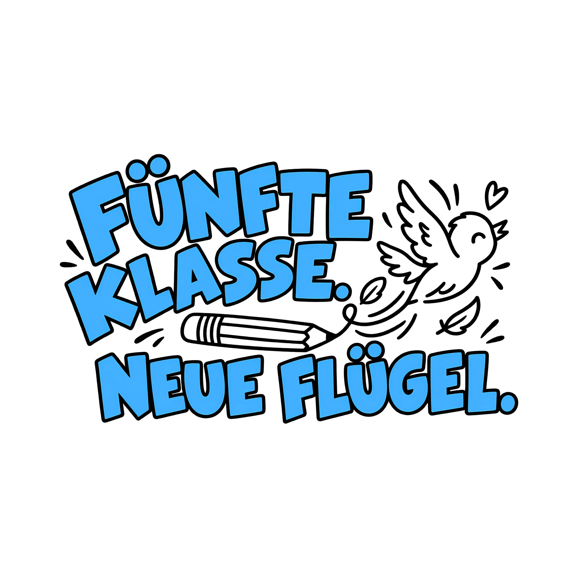 Bügelbild Fünfte Klasse. Neue Flügel. als Grafik auf weißem Hintergrund (BB011645)