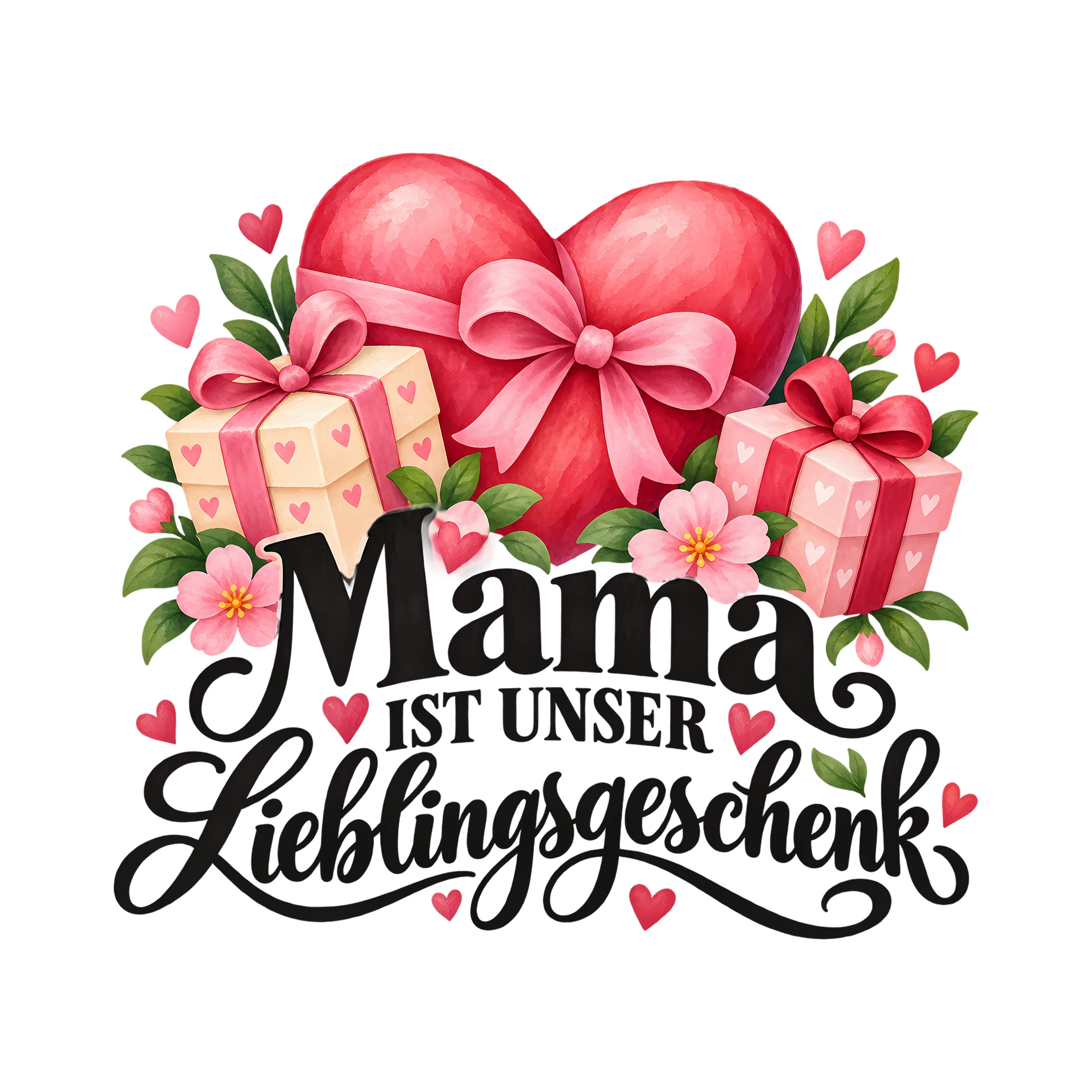 Bügelbild Mama ist unser Lieblingsgeschenk als Grafik auf weißem Hintergrund (BB012381)